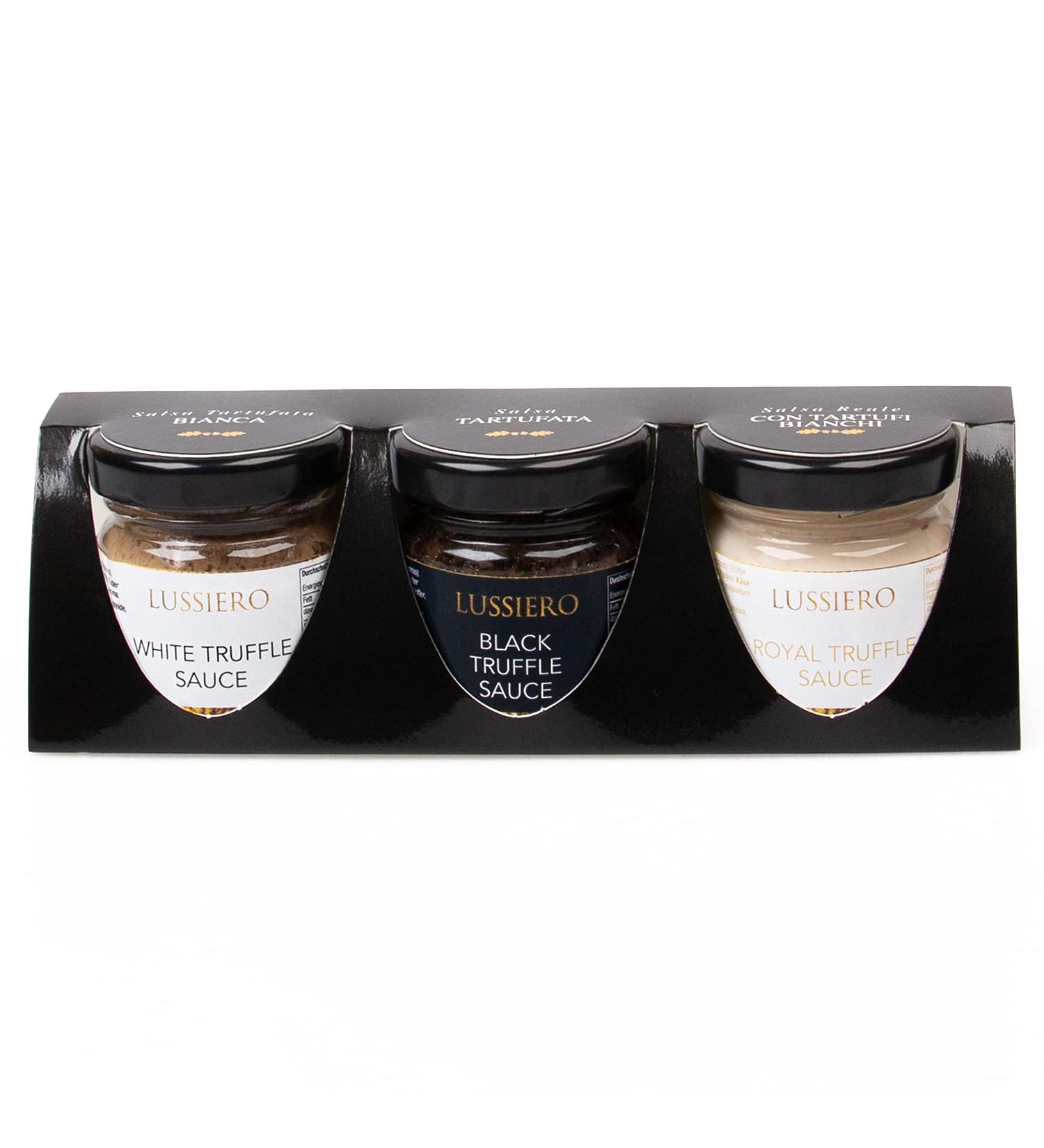 Lussiero Truffle Gift Set - Premium White Bianchetto Black Summer & Royale White Truffle Sauces - 90g | Gourmet International Shipping - Buy Online on SooperMarket.com