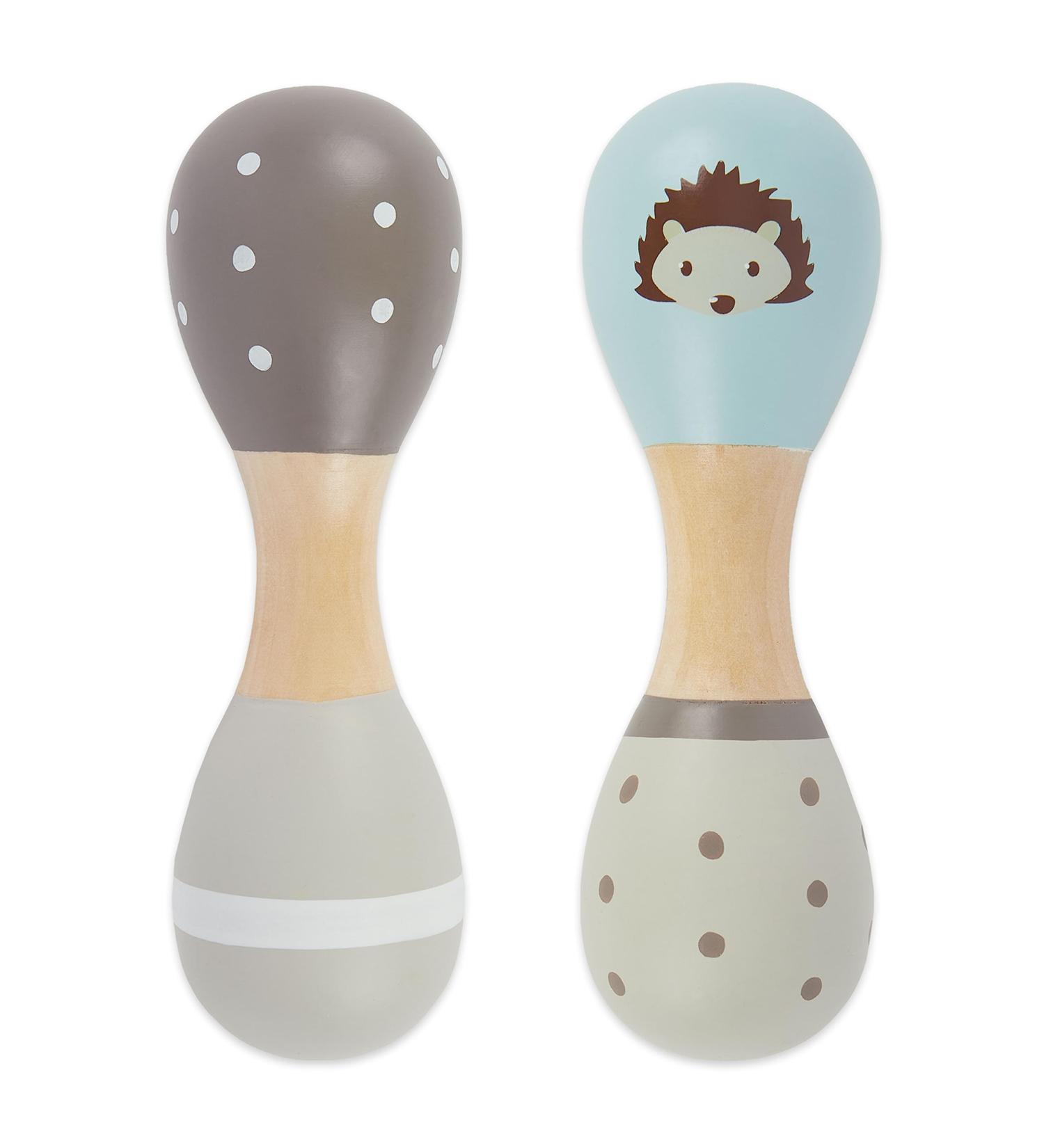 Bieco Baby Rassel Wood Hedgehog & Dumbbell Rattles | 2 Set | 19 cm | Musical Instruments for Children | Montessori Rattles for Baby 0-6 Months & 1 Year+ - Buy Online on SooperMarket.com