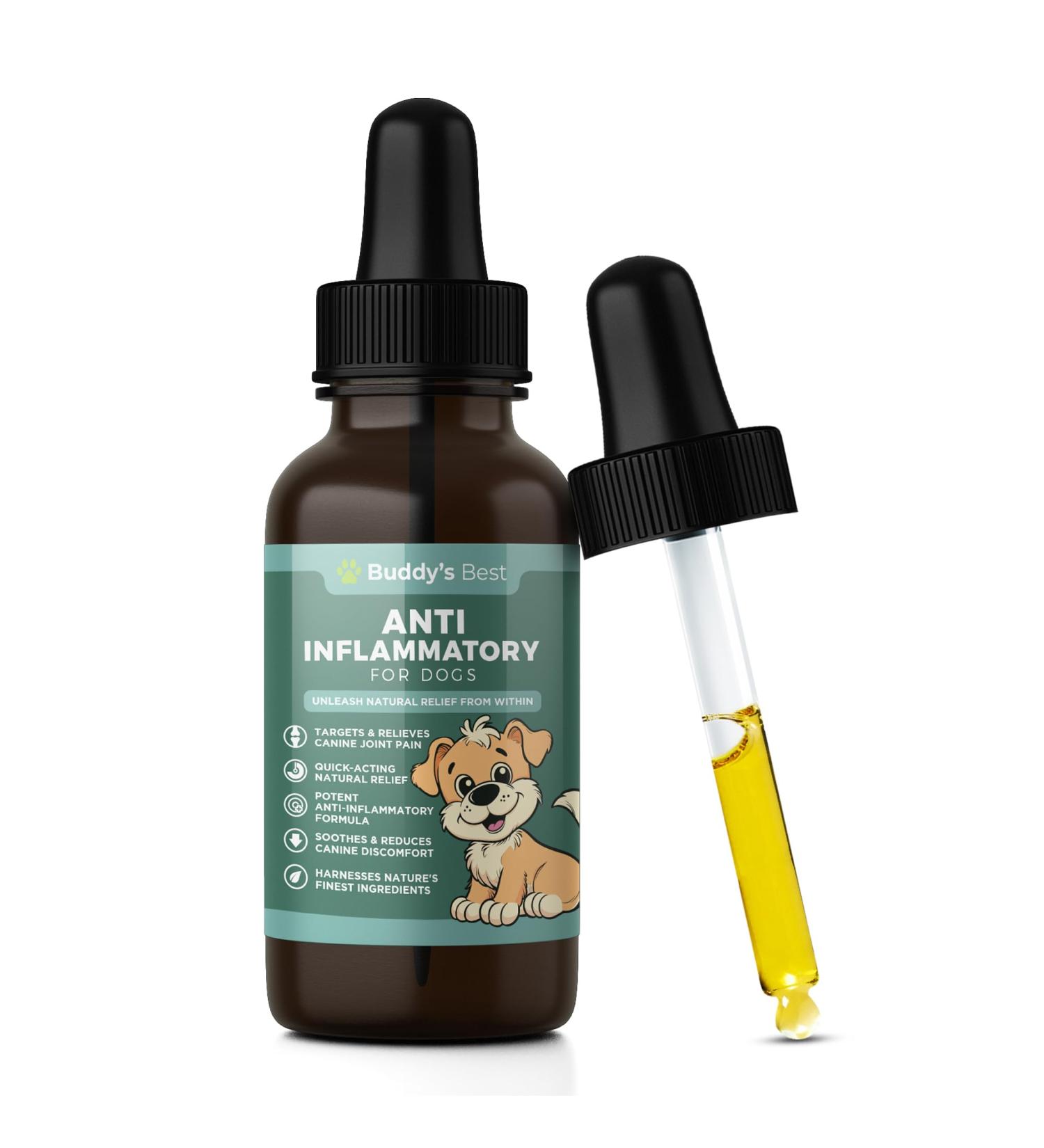 BUDDY'S BEST Anti-Inflammatory for Dogs - All-Natural Joint Pain Relief with Flaxseed Hemp Ginger & Turmeric Oils Soothing Formula 50ml - Buy Online on SooperMarket.com