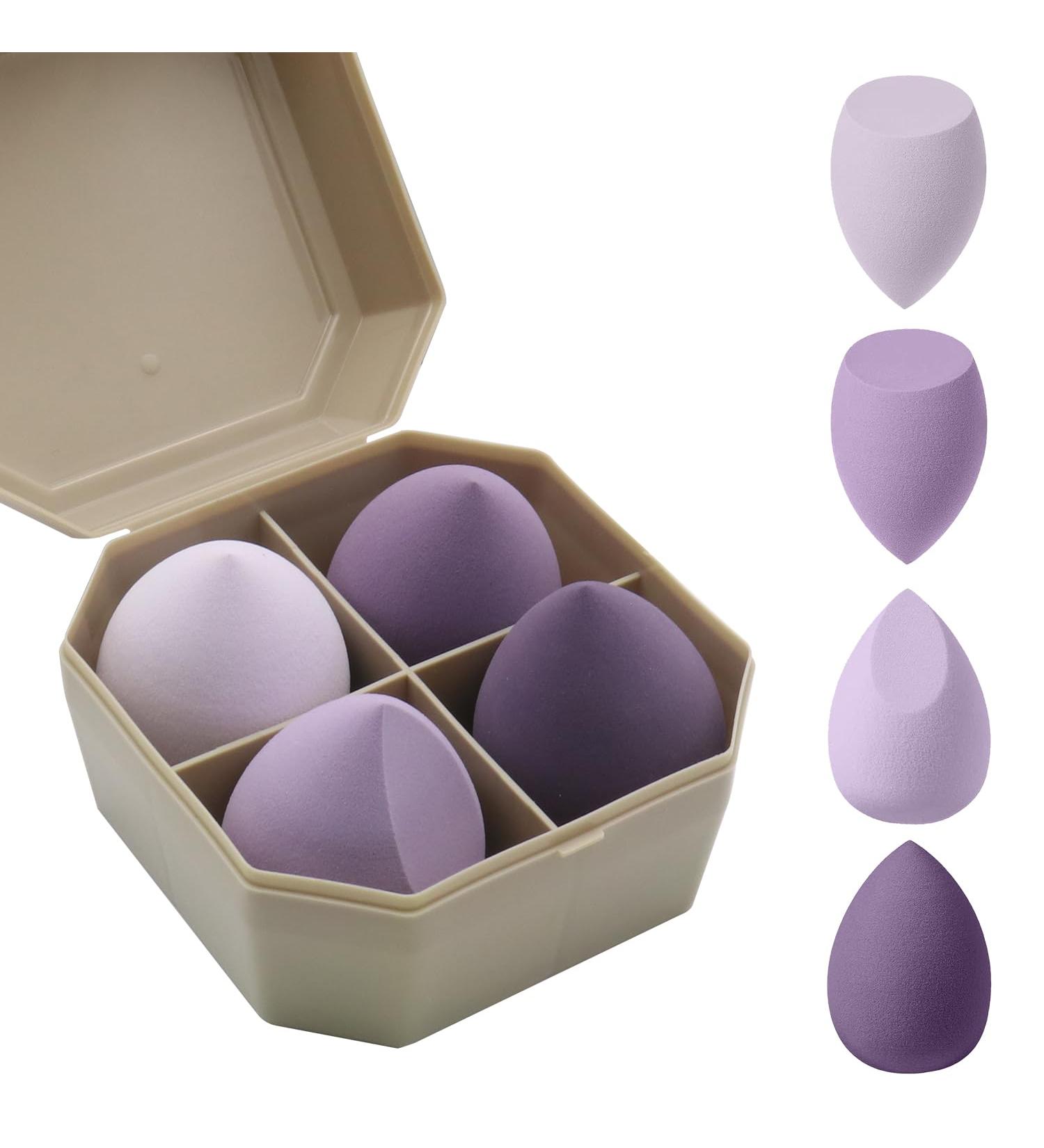Makeup Sponge Blender 4 Pcs Beauty Blender Foundation Sponges Set with 1 Sponge Holder Case Professional Non Latex Beauty Applicator Set for Cream Liquid and Powder (Purple) - Buy Online on SooperMarket.com