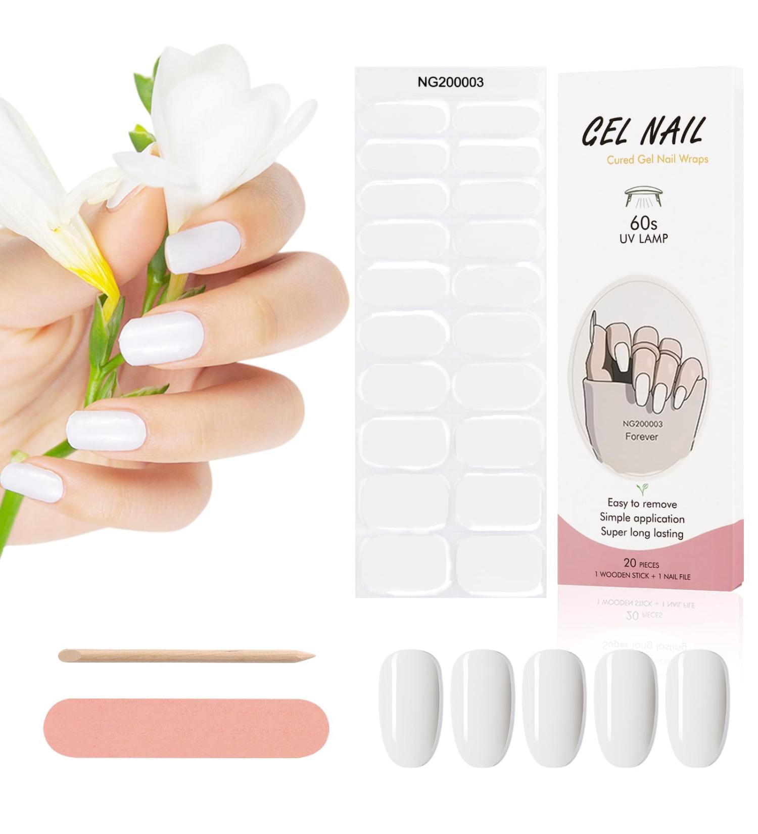 Kalolary 20PCS Nail Adhesive Wrap Gel Polish Strips - Solid White | Self-Adhesive Nail Wrap Stickers for UV/LED Lamp | Easy Cured Gel Nail Decals - Buy Online on SooperMarket.com
