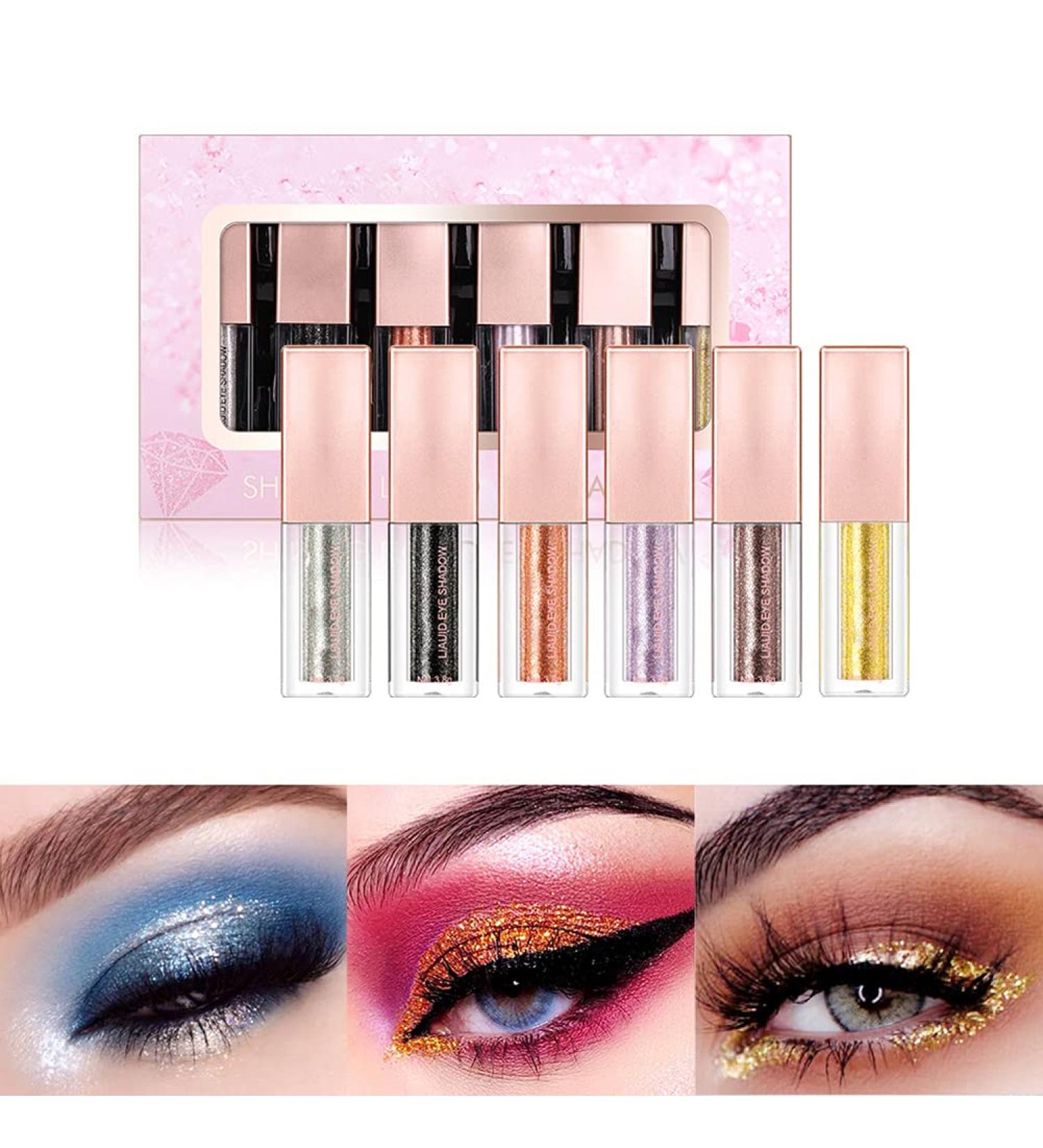 Reddhoon 6 Colors Liquid Glitter Eyeshadow Set Diamond Shimmer Metallic Liquid Eyeshadow Waterproof Long Lasting Quick Drying Sparkling Eye Shadow Makeup Set Set A - Buy Online on SooperMarket.com