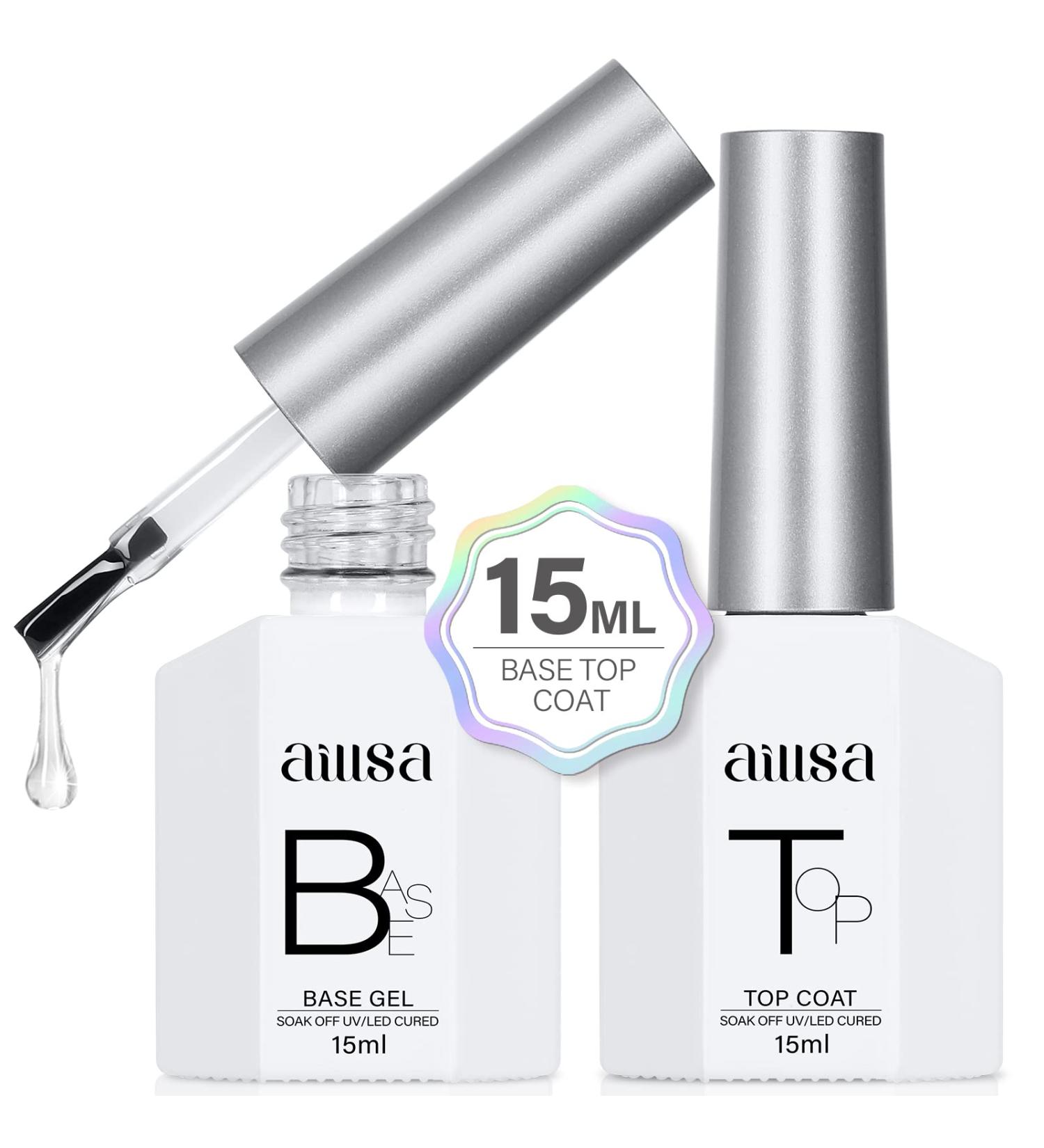 AILLSA Base and Top Coat Gel Nail Polish Set - Long Lasting Clear Gel Base Coat with High Gloss Shine - Soak Off U V LED Gel Polish - DIY Nail Art at Home - 2PCS 0.51 Fl Oz - Buy Online on SooperMarket.com