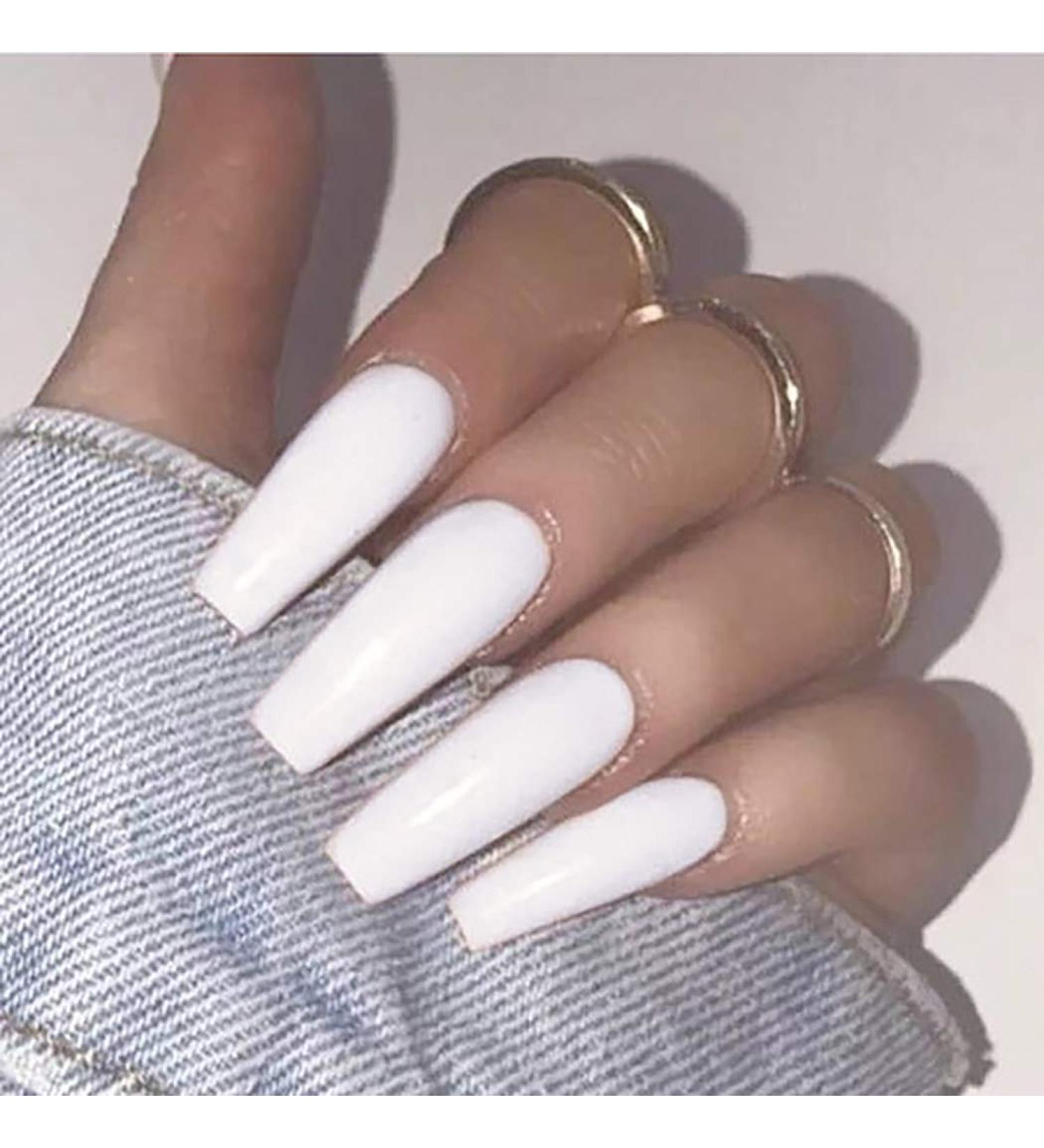 Brishow Long Coffin False Nails - White Ballerina Stick on Nails for Women and Girls - Buy Online on SooperMarket.com