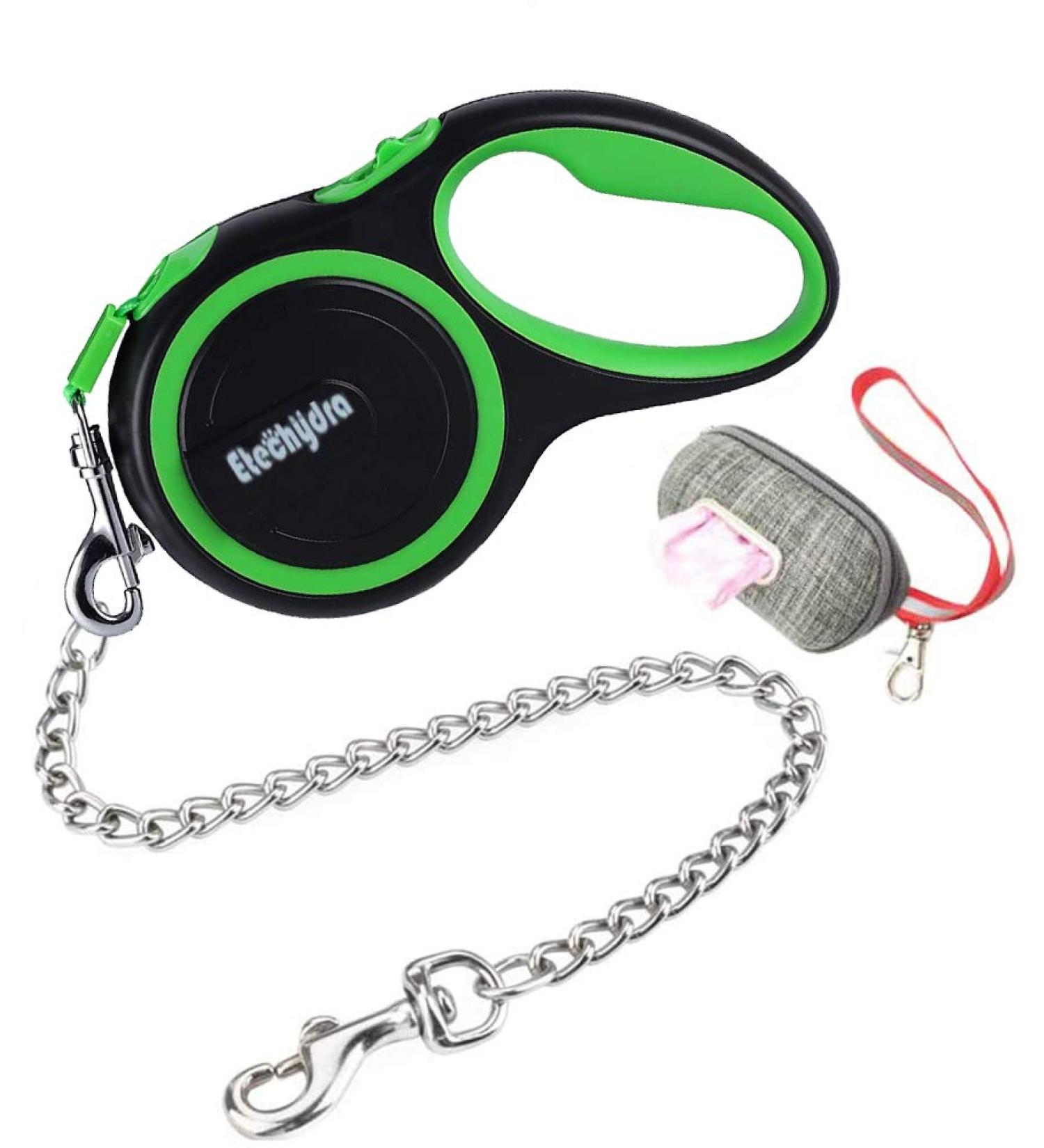 Retractable Dog Leash for Medium & Large Dogs - Etechydra Durable Anti-Bite Steel Chain 5m Pull-Out Nylon Strap Green - Buy Online on SooperMarket.com