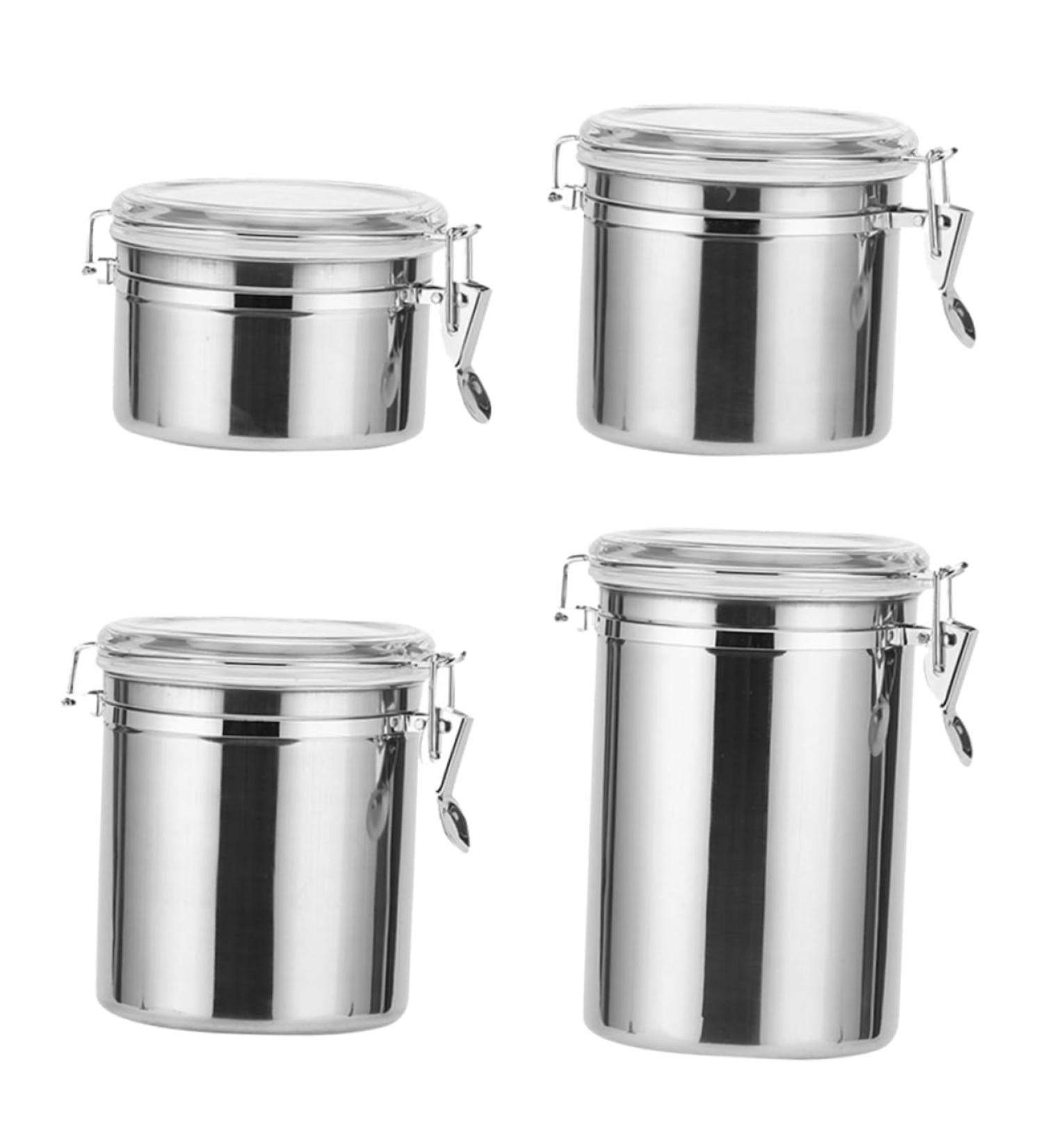 Zerodeko 4pcs Stainless Steel Freshness Container with Lid Metal Container Kitchen Pantry Organizer Travel Nuts Container Coffee Container Tea Bottle Food Container Household Storage Bottle - Buy Online on SooperMarket.com