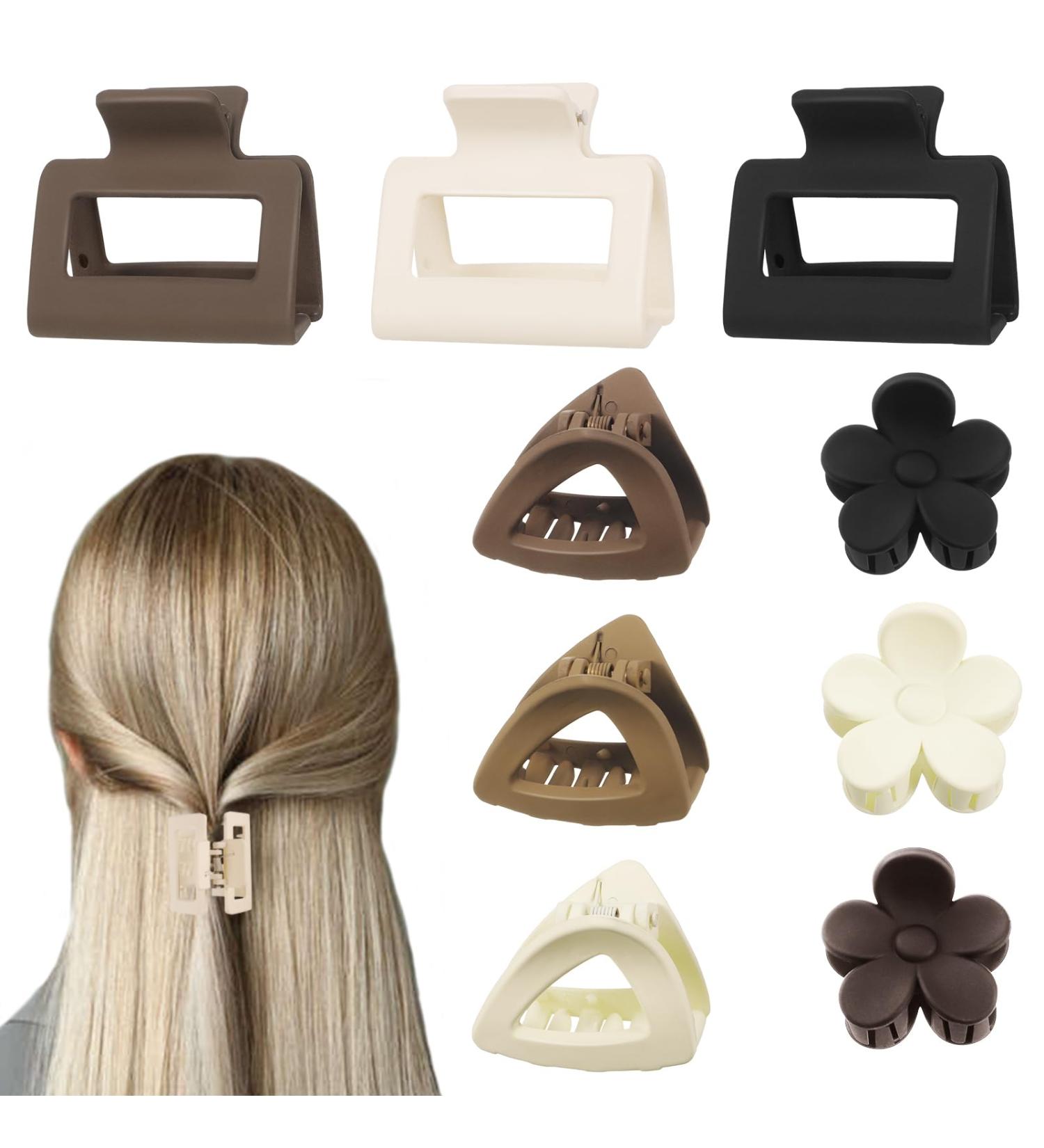 Heyu-Lotus 9 PCs Small Hair Claw Clips Set for Women - Matte Nonslip Square Flower Triangular Mini Clips for Thick, Fine, Medium, and Thin Hair - 2 Inch - Mixed Colors - Buy Online on SooperMarket.com