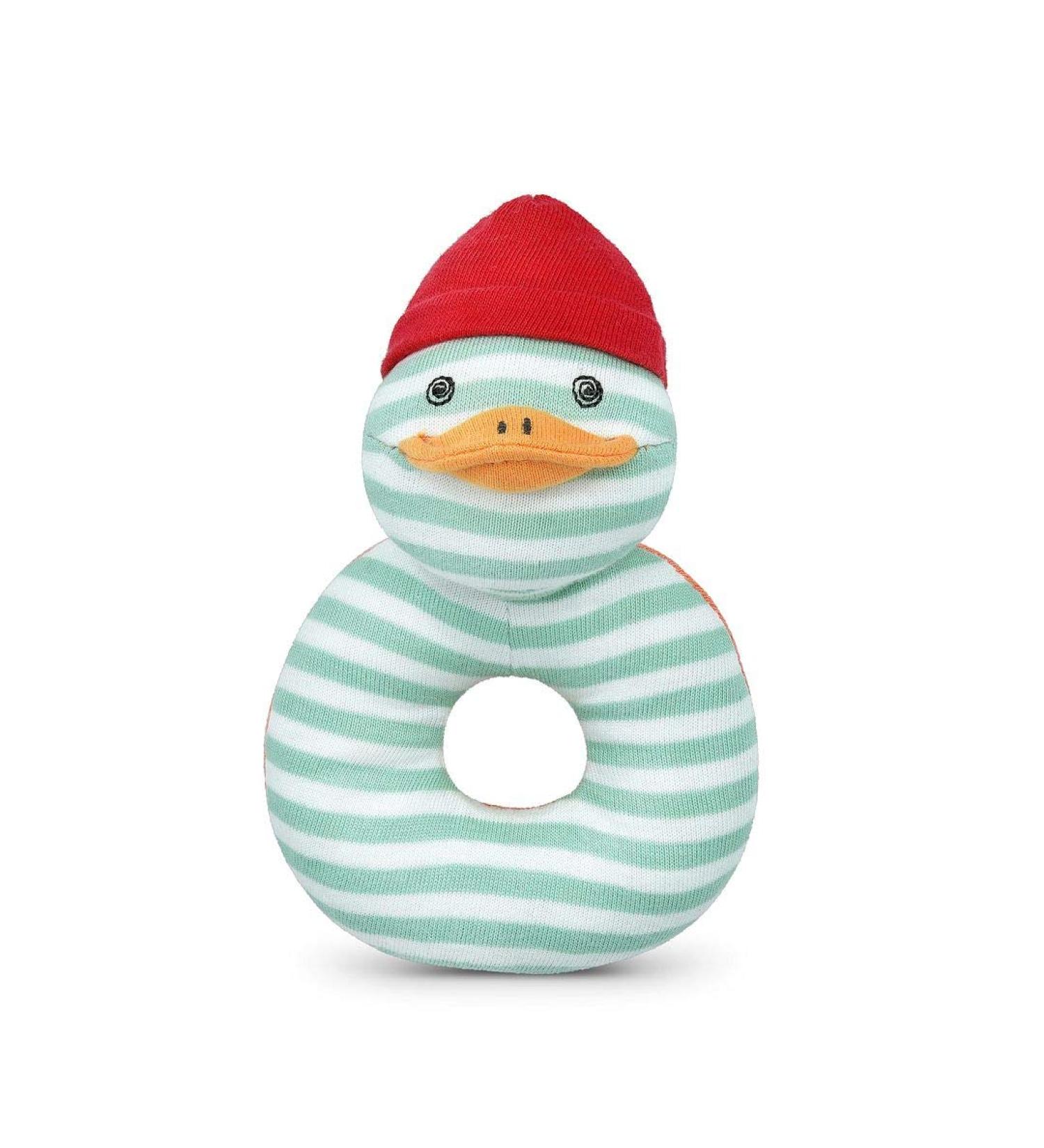 Organic Farm Buddies Apple Park Wade Waddles Teething Rattle  Baby Toy for Infants - Hypoallergenic  100% Organic Cotton