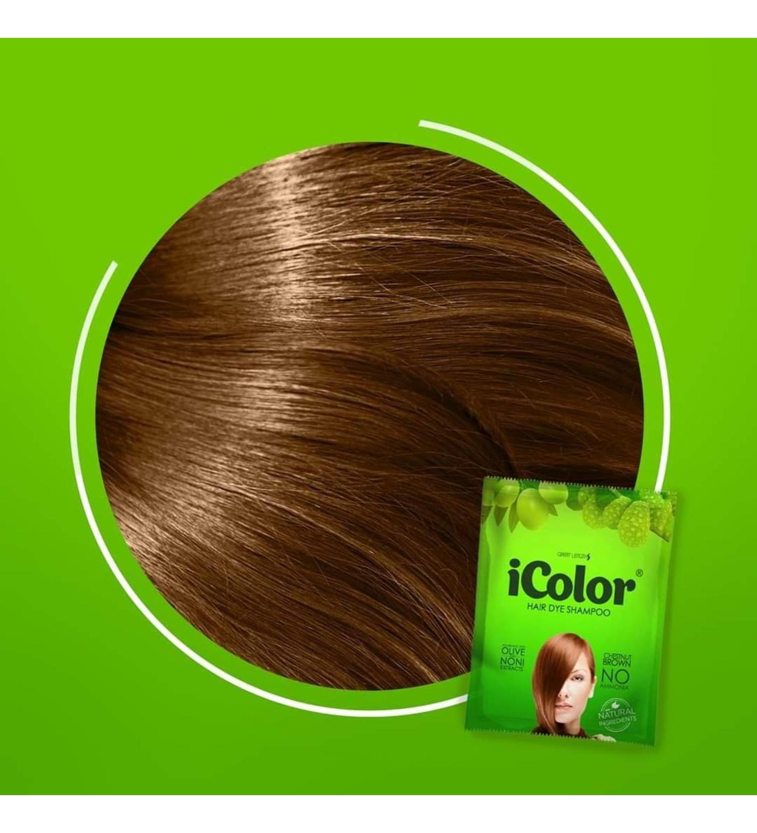 Great Lengths iColor Hair Dye Shampoo Chestnut Brown - 10 Sachets | DIY Hair Color in 20-30 Minutes | Convenient & Easy to Use - Buy Online on SooperMarket.com