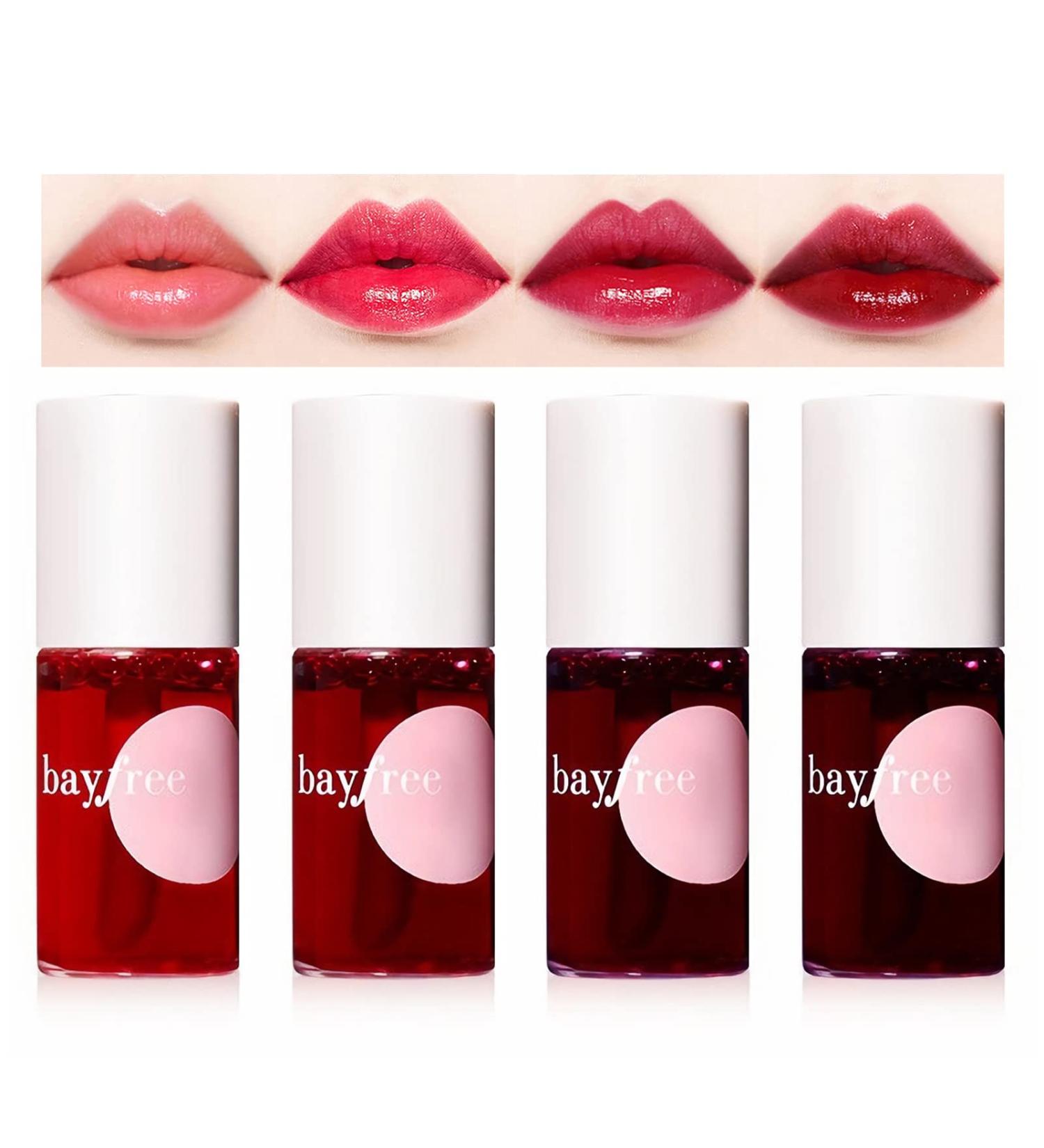 4 Colors Lip Tint Stain Set - Long Lasting Korean Lip & Cheek Tint - Waterproof Mini Liquid Lipstick with Plumping Gloss - Vivid Apple, Watermelon & Strawberry Shades - Buy Online on SooperMarket.com