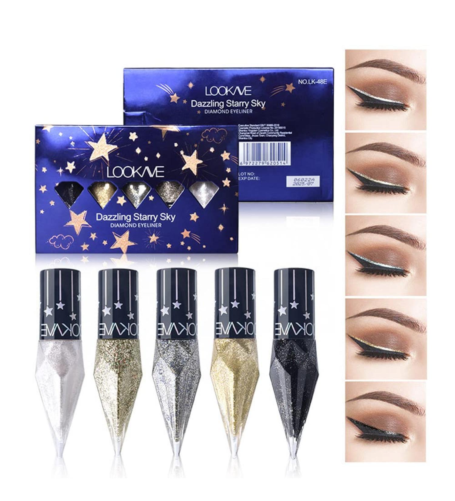 Go Ho Glitter Liquid Eyeliner Set - 5 Colors Metallic Shimmer | Korean Makeup Waterproof Long Lasting Formula for Sparkle Eyes - Buy Online on SooperMarket.com