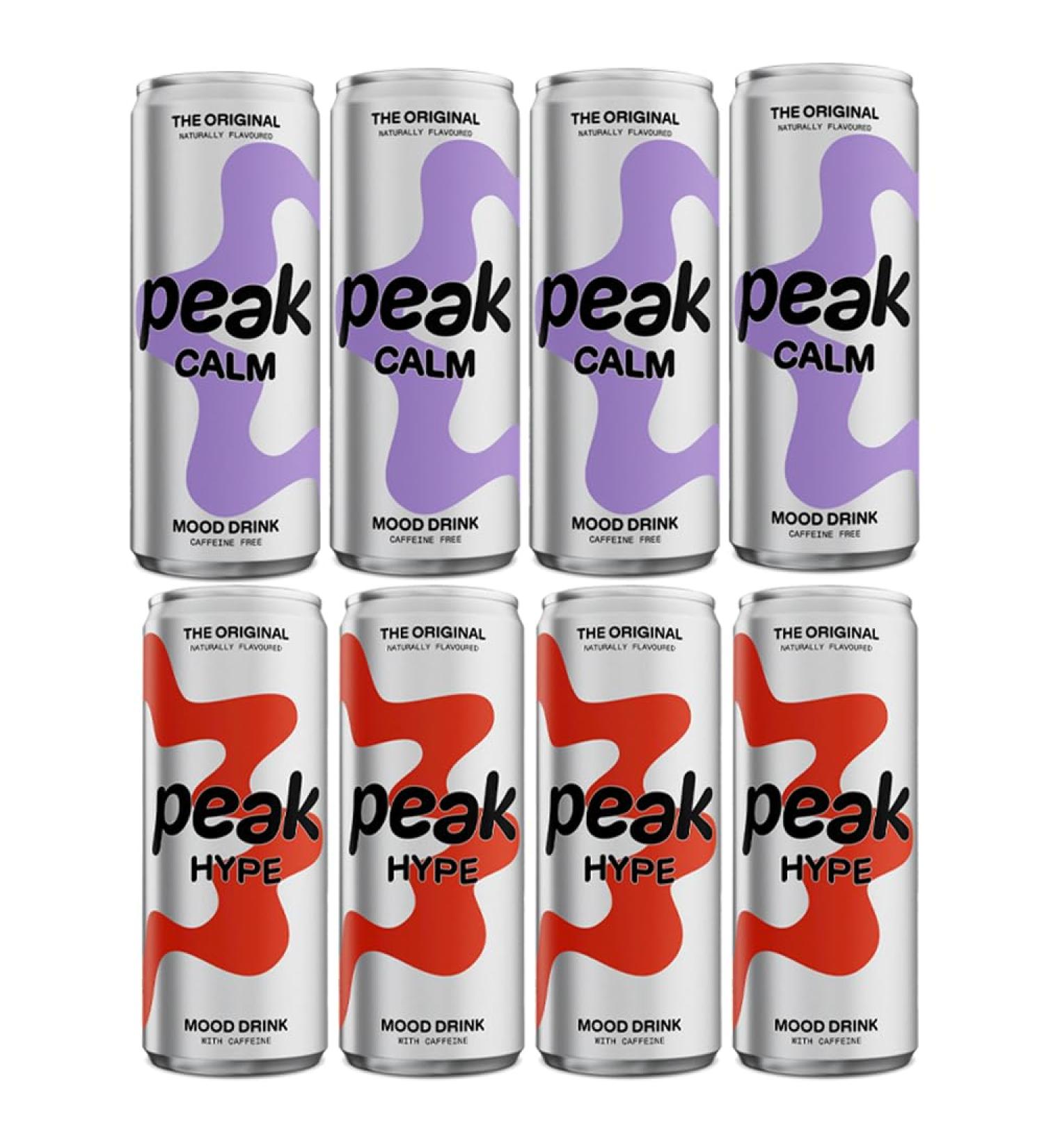 8 x 250ml Peak Mood Drink (4 Hype + 4 Calm) Sparkling Energy Beverage Anti Stress Rest Relax Night Water