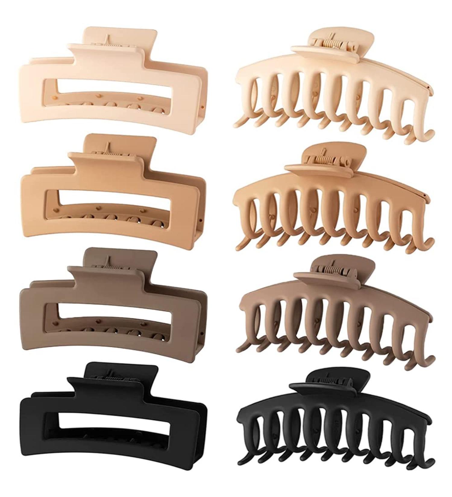 Large Hair Claw Clips 8 Pack - Strong Hold Matte Hair Clamps for Women & Girls - 4 Acrylic & 4 Rectangle Hair Claw Clips for Thick & Thin Hair - Buy Online on SooperMarket.com