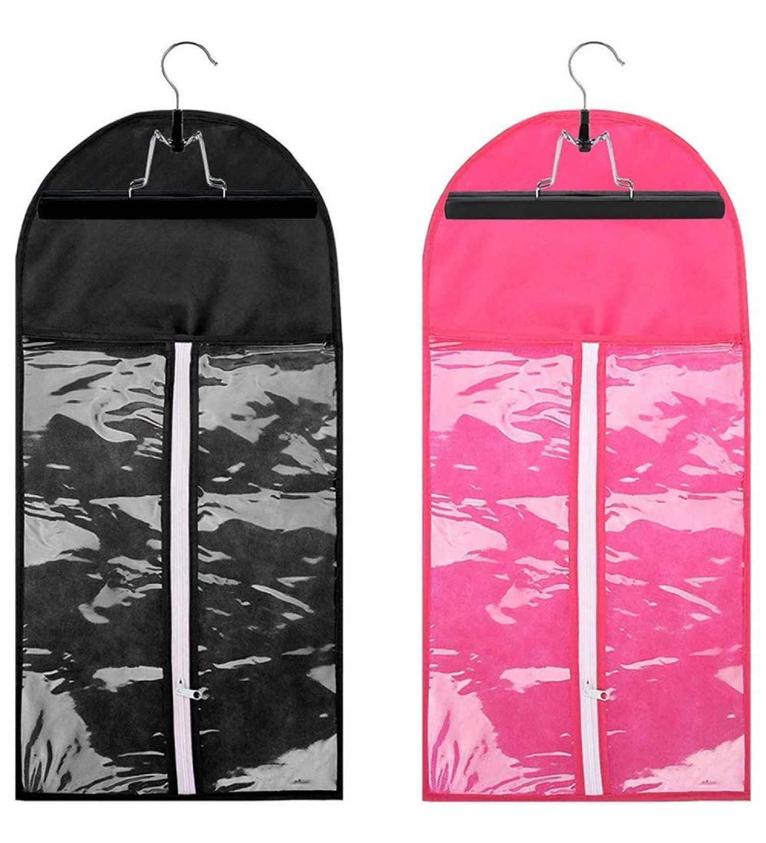 POFET 2pcs Fashion Hair Extensions Wig Storage Bag Holder Case Protector + Hanger - Black & Pink | International Shipping Available - Buy Online on SooperMarket.com