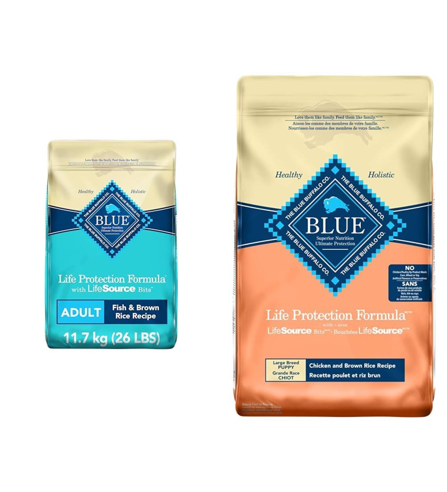 Blue Buffalo Life Protection Formula Adult Dog Food Fish and Brown Rice 11.7kg Bag & Life Protection Formula Large Breed Puppy Dog Food Chicken and Brown Rice 11.7 Kg Bag Fish Large Bag + Chicken And Brown Rice 11.7 Kg - Buy Online on SooperMarket.com