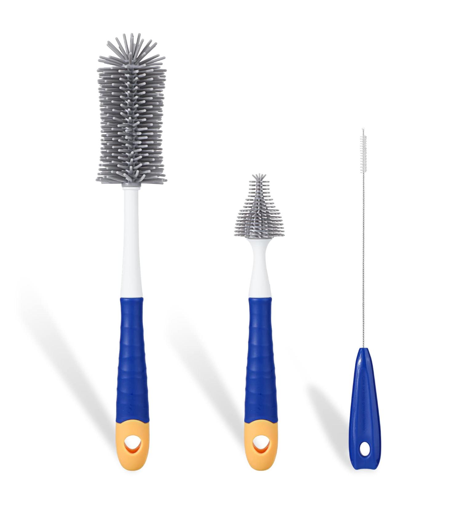 TAGVO 3 in 1 Soft Silicone Baby Bottle Cleaning Brushes Set - Teat, Straw, and Stand Cleaner for Bottles, Glasses, Thermoses, and Food Jars - Buy Online on SooperMarket.com