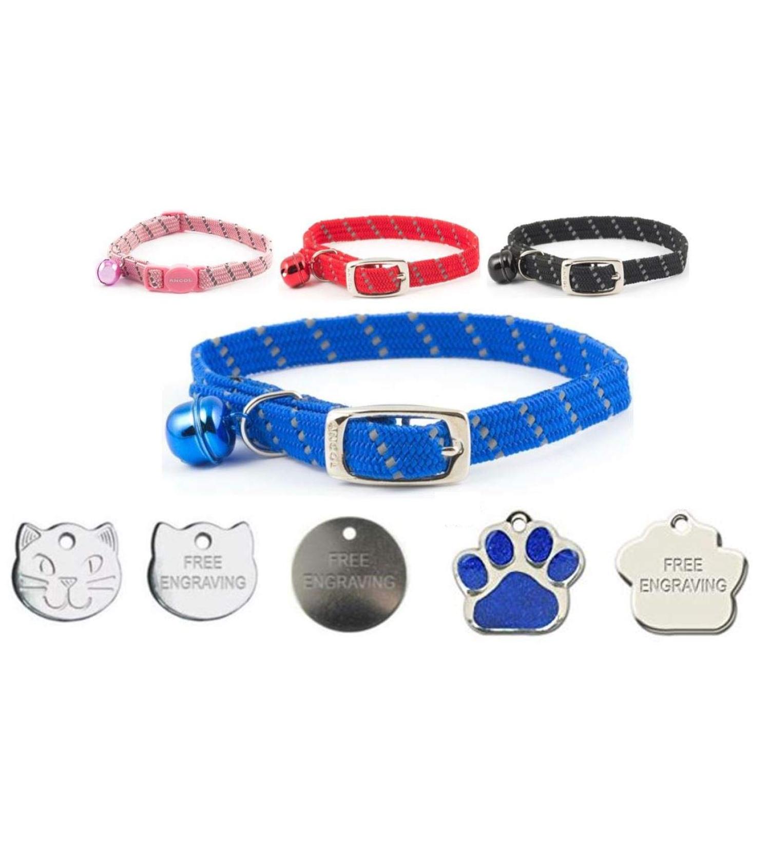 JK Ancol Reflective Softweave Safety Cat Collar With Optional Engraved Tag (Blue)