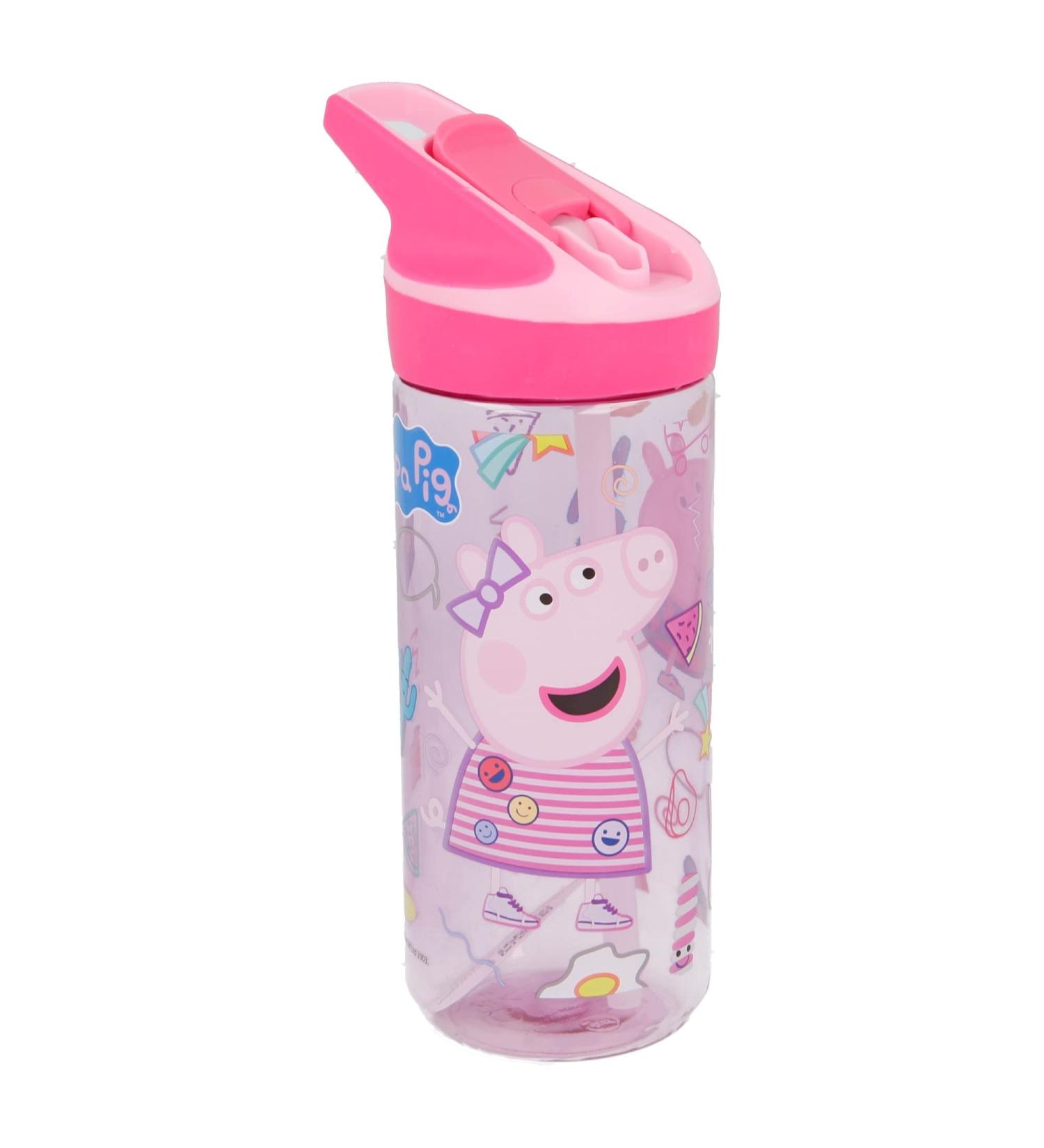 Peppa Pig Reusable Tritan Water Bottle for Kids | BPA-Free Anti-Drip Silicone Straw Easy Push Button | 620 ml Capacity - Buy Online on SooperMarket.com