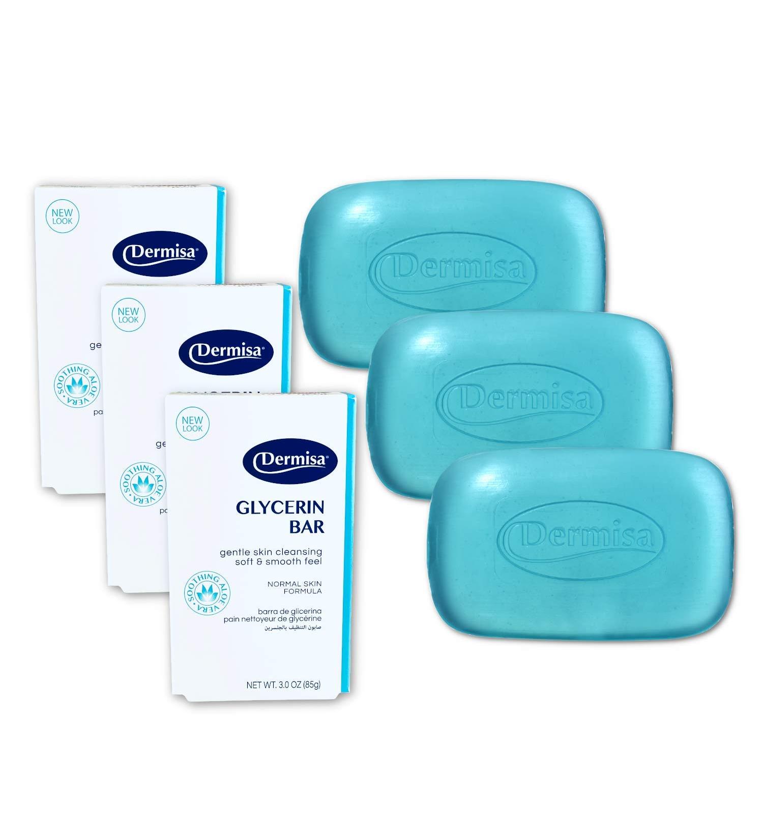 Dermisa Glycerin Bar with Aloe Vera | Gentle Cleanser for Sensitive and Oily Skin | 100% Vegetable Base | Paraben and Sulfate-Free | 3oz, Pack of 3 - Buy Online on SooperMarket.com