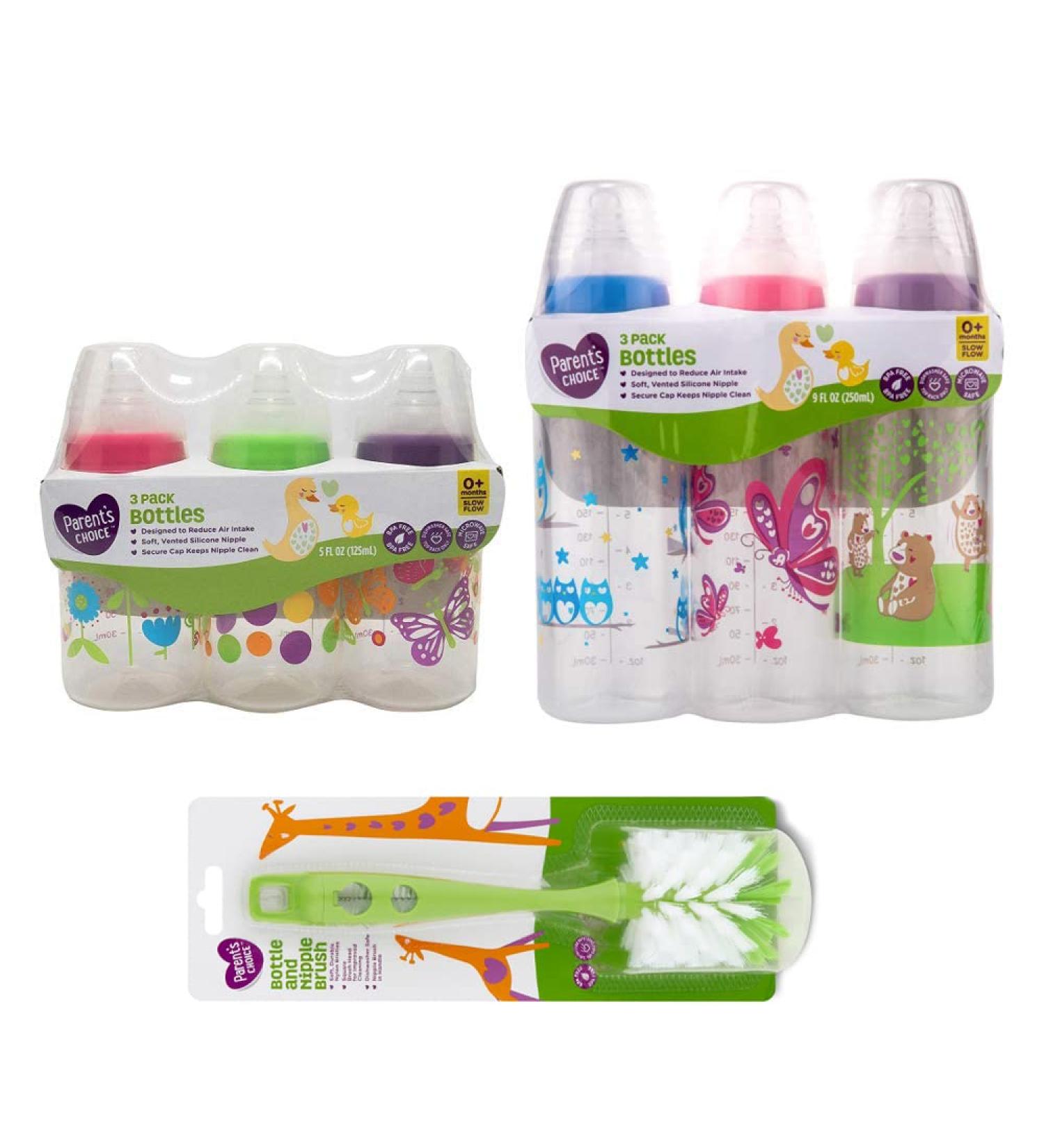Baby Bottles and Bottle Cleaning Brush Bundle (Girl)