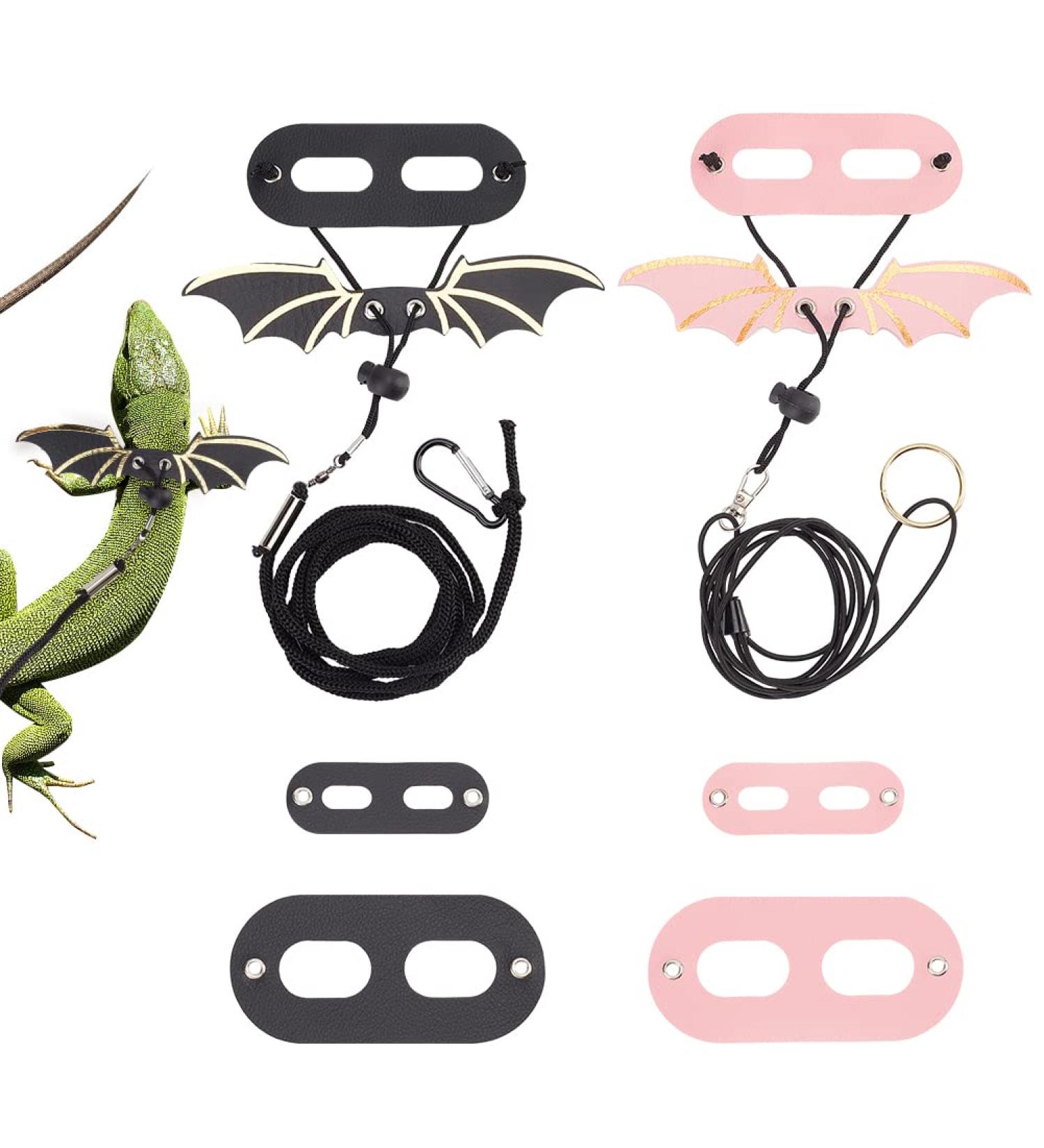 WEBEEDY 2 Sets Bearded Dragon Lizard Harness Leash 3 Size Pack Leather Adjustable Dinosaur Wing Lizard Harness Leash for Bearded Dragon Lizard Reptiles Safety Outdoor Walking - Buy Online on SooperMarket.com