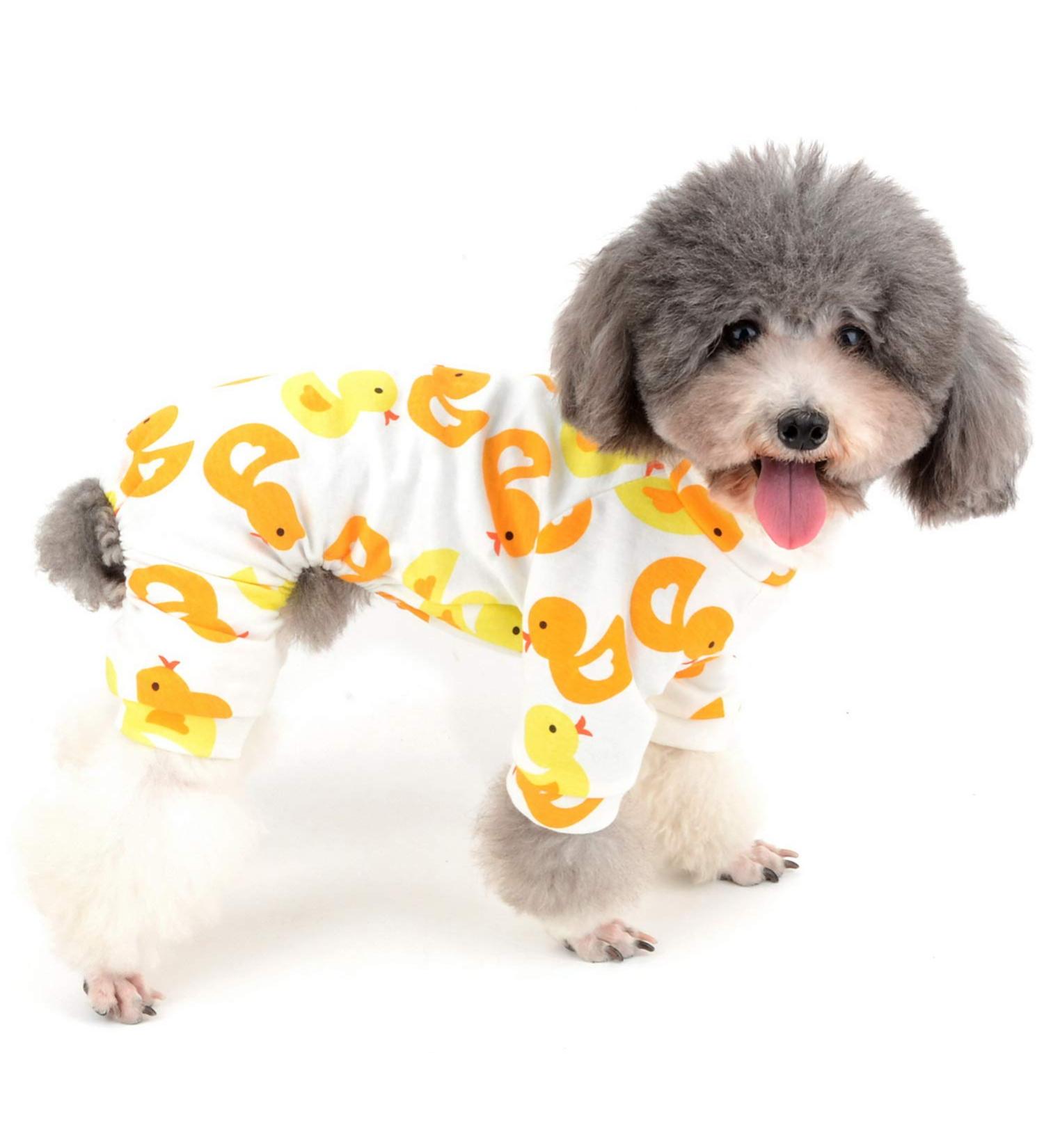 Zunea Soft Cotton Overall for Small Dogs - Enchanting Yellow Duck Romper Pajama Clothing for Pets & Puppies (Pack of 1) - Buy Online on SooperMarket.com