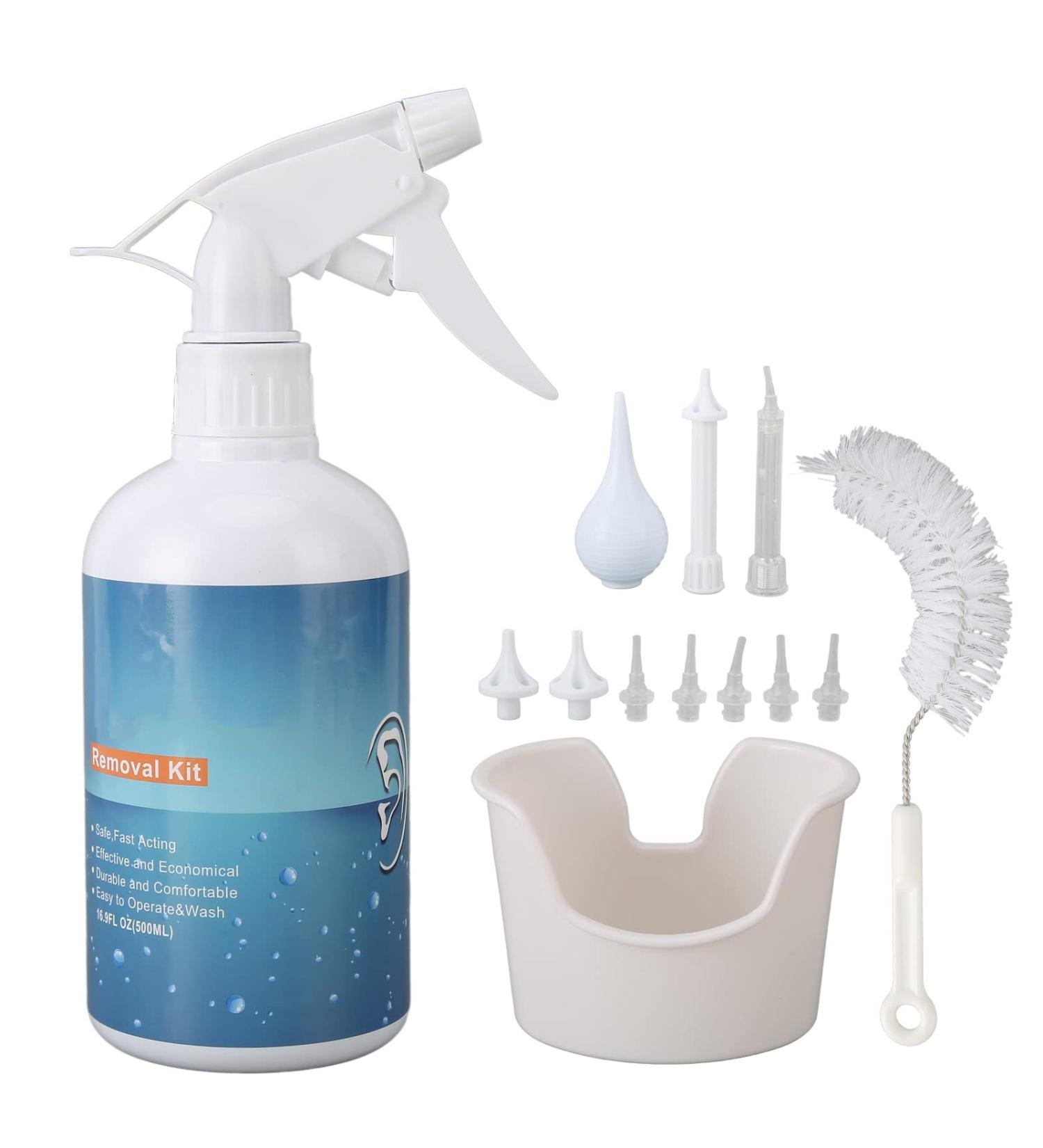Ear Wax Removal Kit - Gentle Ear Washer Bottle System for Kids & Adults with 7 Rinse Heads, 2 Nozzles, 1 Brush - Ear Irrigation Flushing Tool - Buy Online on SooperMarket.com