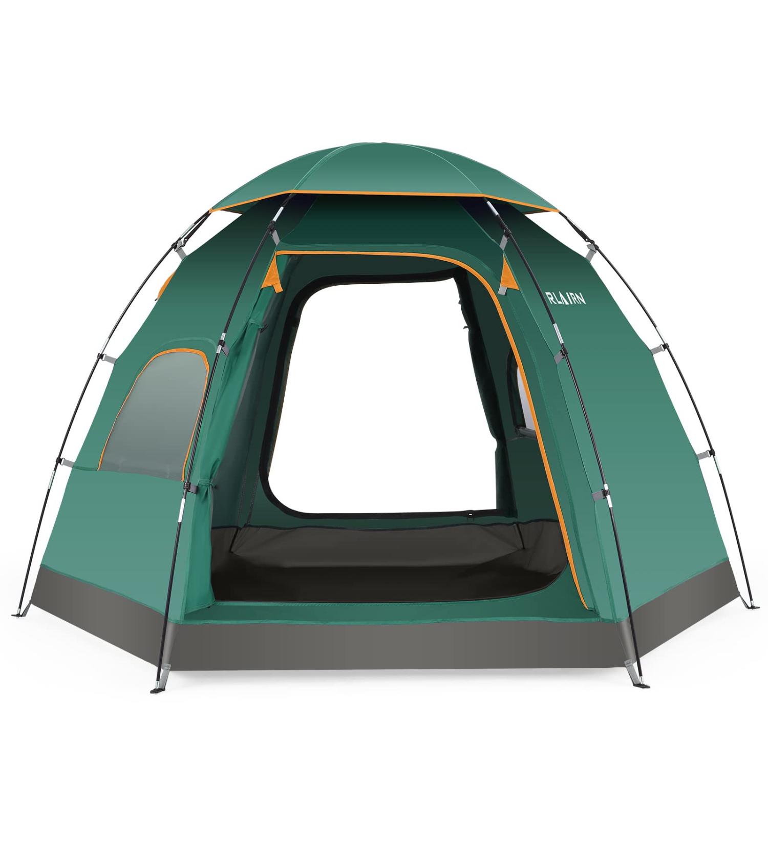 RLAIRN 4 Person Waterproof Camping Tent | Pop Up Instant Family Tent with Windproof Ropes | Ultralight & Anti-UV | Ideal for Camping, Hiking, Outdoor Activities | Green - Buy Online on SooperMarket.com