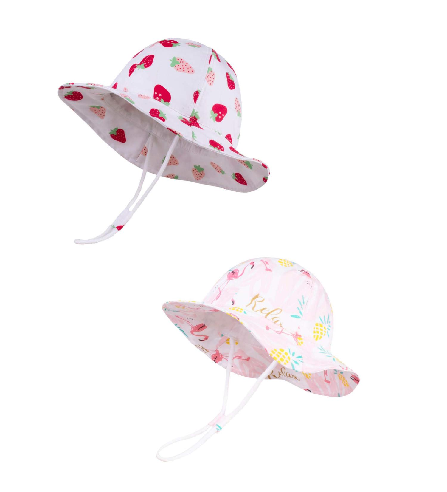 LANGZHEN Baby Girls Beach Sun Protection Hat - Adjustable Wide Brim Toddler Kids Hat for Summer Play - Flamingo-Pink+White -Strawberry 6-12 Months - Buy Online on SooperMarket.com