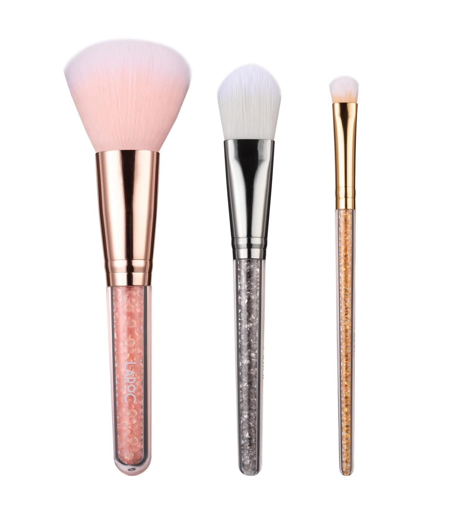 Make Up Brushes LaRoc 3pc - Crystal Makeup Brush Design Compact Complete Coverage Set - Foundation Brush Powder Brush Concealer Eyeshadow Liquid & Cream and More - Buy Online on SooperMarket.com