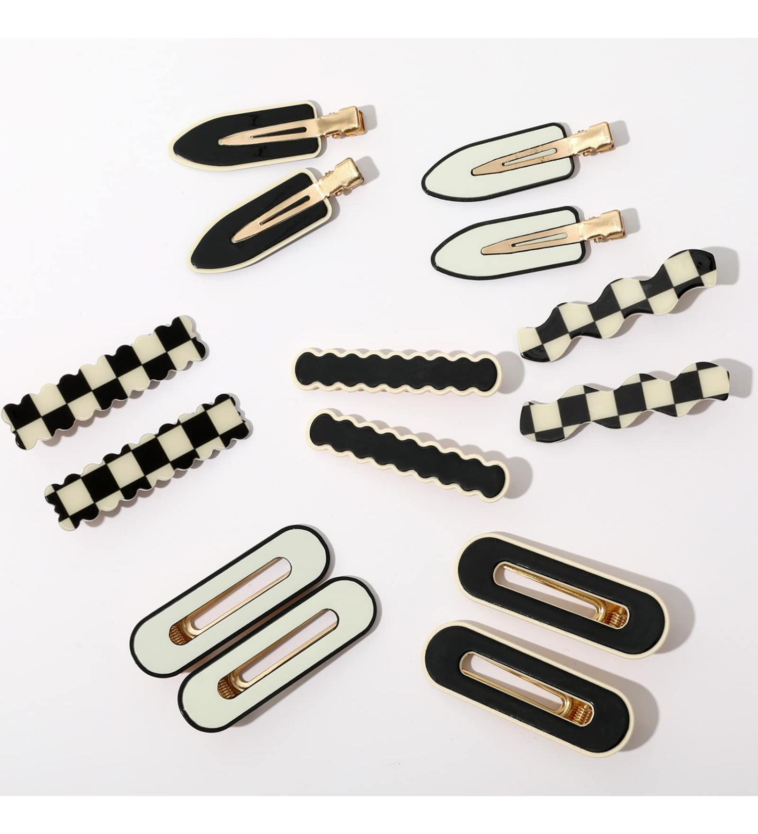 Whaline 14Pcs White Black Checker Hair Clips - No Bend, No Crease Wave Geometric Duckbill Clip for Girls, Women, Toddlers - Korean Styling Barrettes - Buy Online on SooperMarket.com