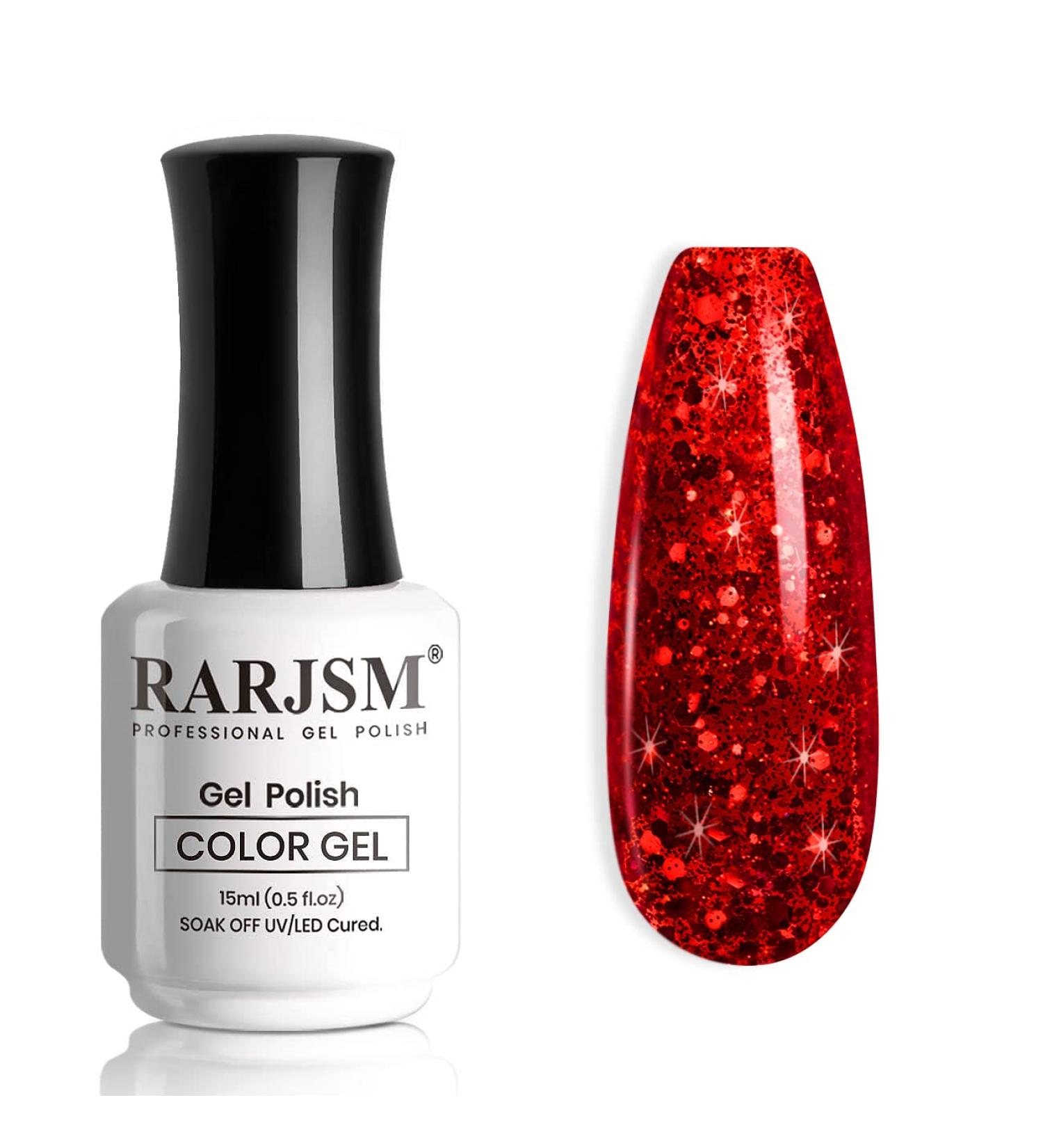 RARJSM Sparkly Red Gel Nail Polish - Iridescent Glitter 15ml | Holographic Rainbow Effect for Christmas Nail Art | Soak Off High Pigment & LED/UV Curing - Buy Online on SooperMarket.com