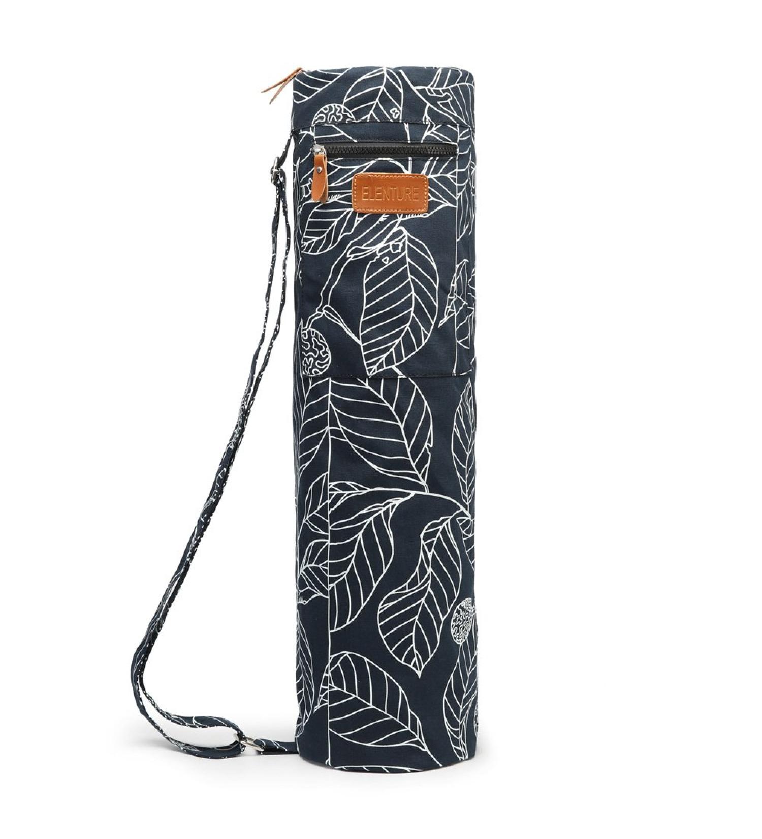 ELENTURE Yoga Mat Bag - Navy Blue Leaf | Full-Zip Carrier for 1/4 1/3 Thick Mats | Gym Bag with Pockets and Adjustable Strap - Buy Online on SooperMarket.com