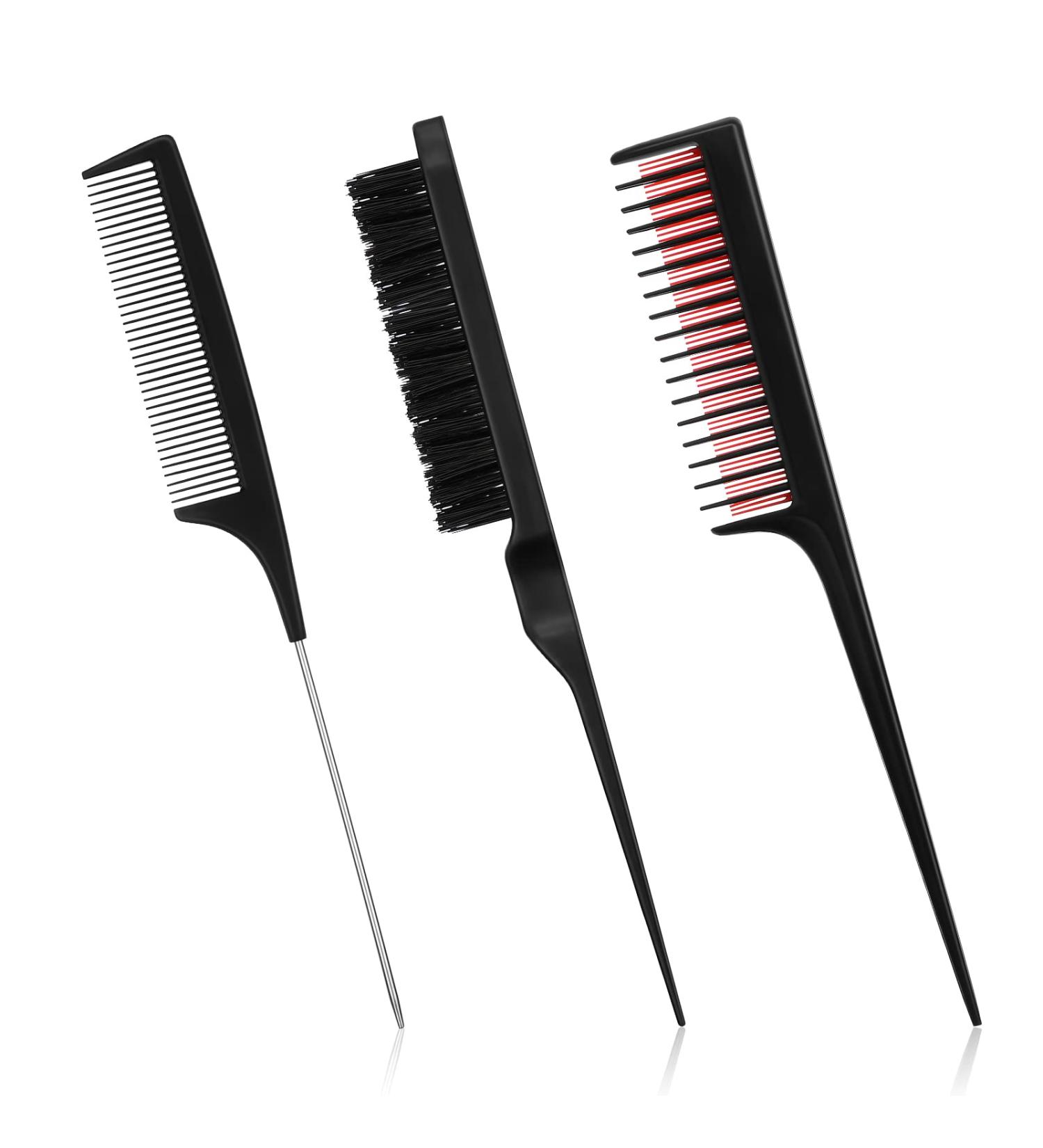 3 Piece Hair Styling Comb Set - Hair Brush, Teasing Comb, and Rat Tail Comb for Women - Black, Red, and Black - Buy Online on SooperMarket.com