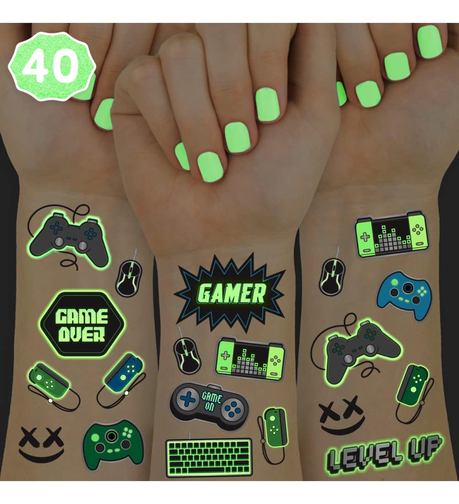 XO Fetti Video Game Party Supplies Temporary Tattoos - 40 Glow in the Dark Styles | Gamer Birthday Decorations - Buy Online on SooperMarket.com