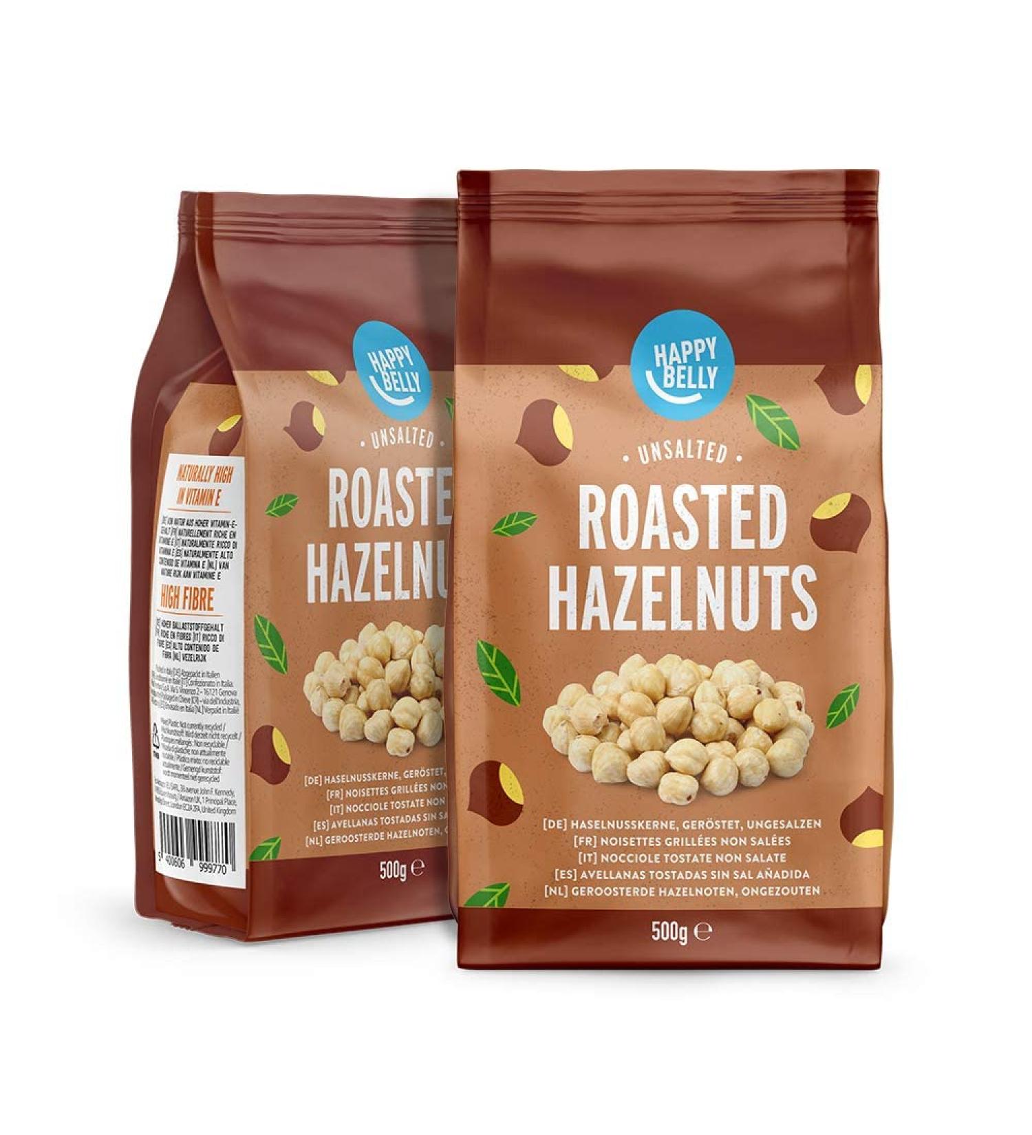 Amazon Brand Happy Belly Roasted & Unsalted Hazelnuts - 500g (Pack of 2) | International Shipping Available - Buy Online on SooperMarket.com