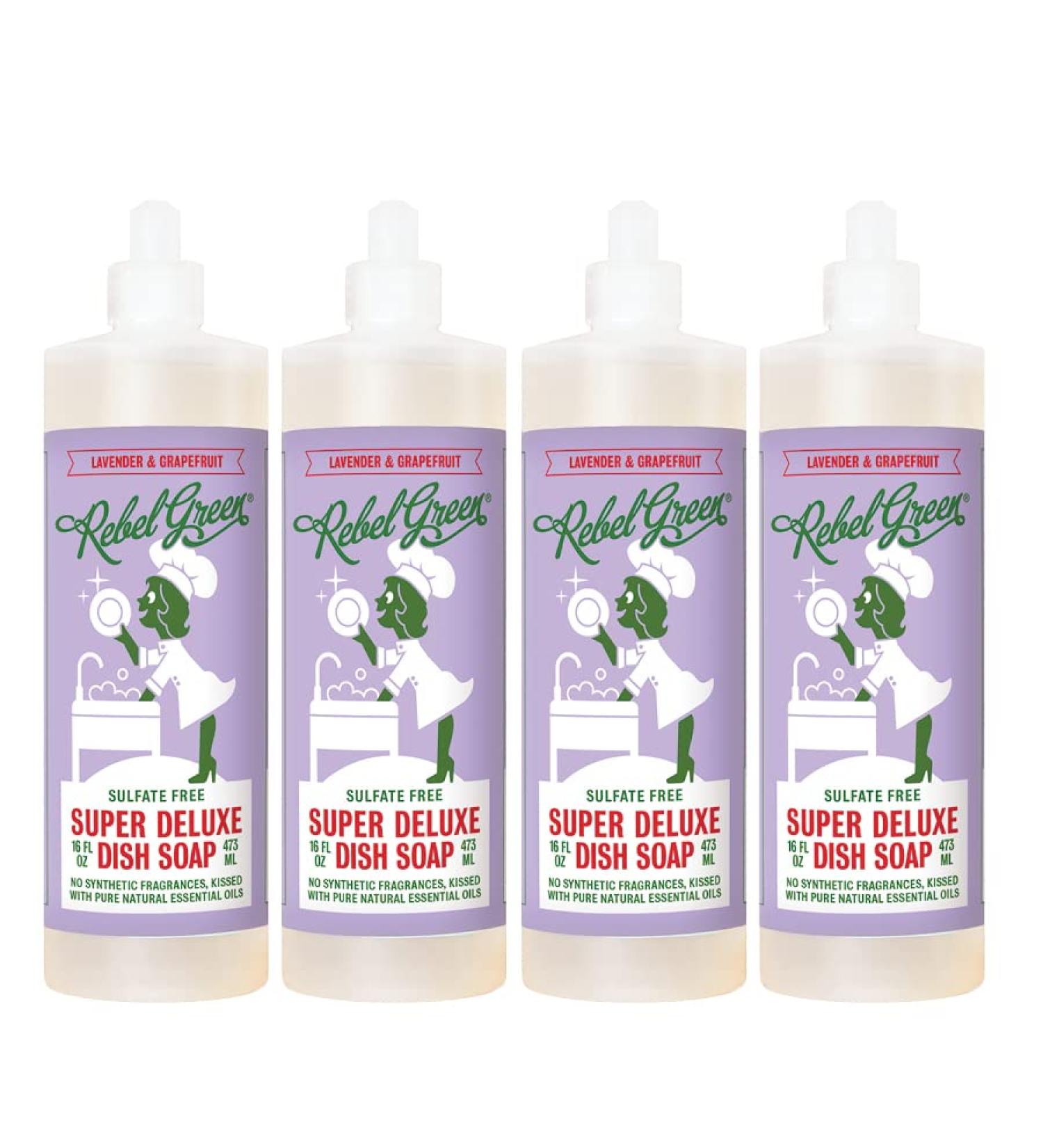 Rebel Green Super Deluxe Dish Soap - Natural & Sustainable Lavender Grapefruit Liquid Detergent (4 Pack, 16 oz) - Buy Online on SooperMarket.com
