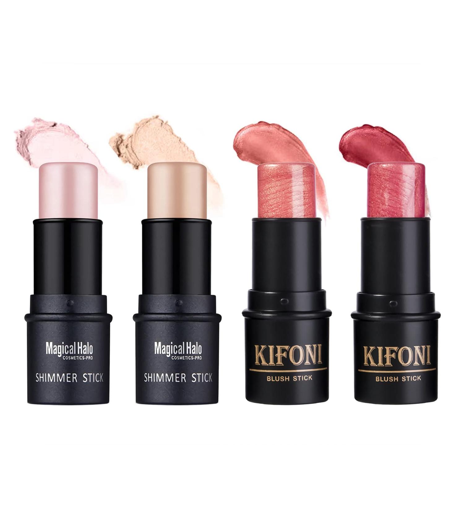 Sumeitang 4 Pcs Waterproof Highlighter, Shimmer Illuminator, and Blush Stick Set - Cruelty-Free Face Contour Cosmetics for Effortless Blending and Colorful Glow - Buy Online on SooperMarket.com