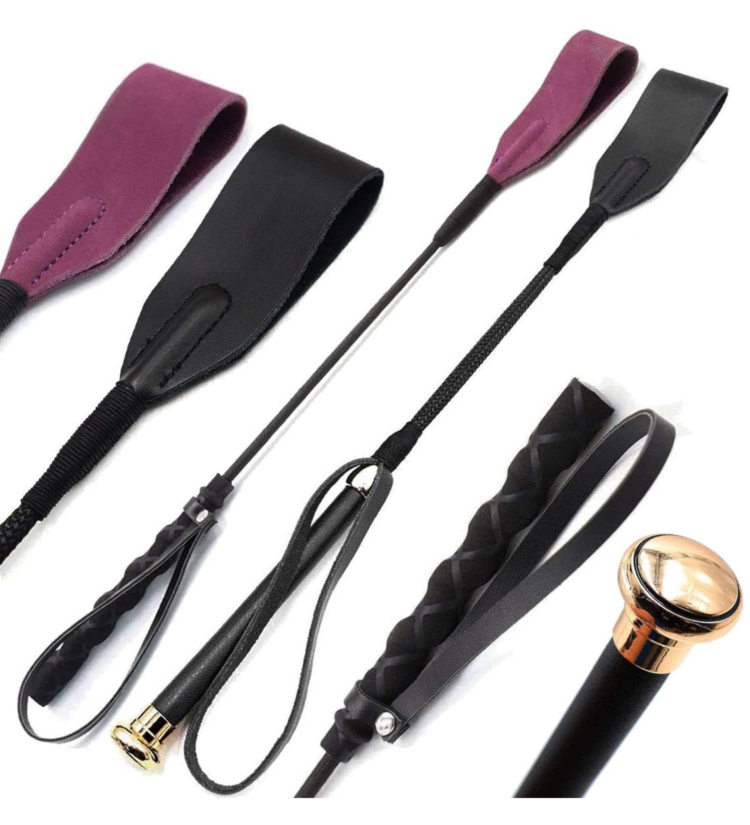 18-Piece Gold and Purple Riding Crop Set | Genuine Leather Jump Bat Top | Black Faux Handle - Buy Online on SooperMarket.com