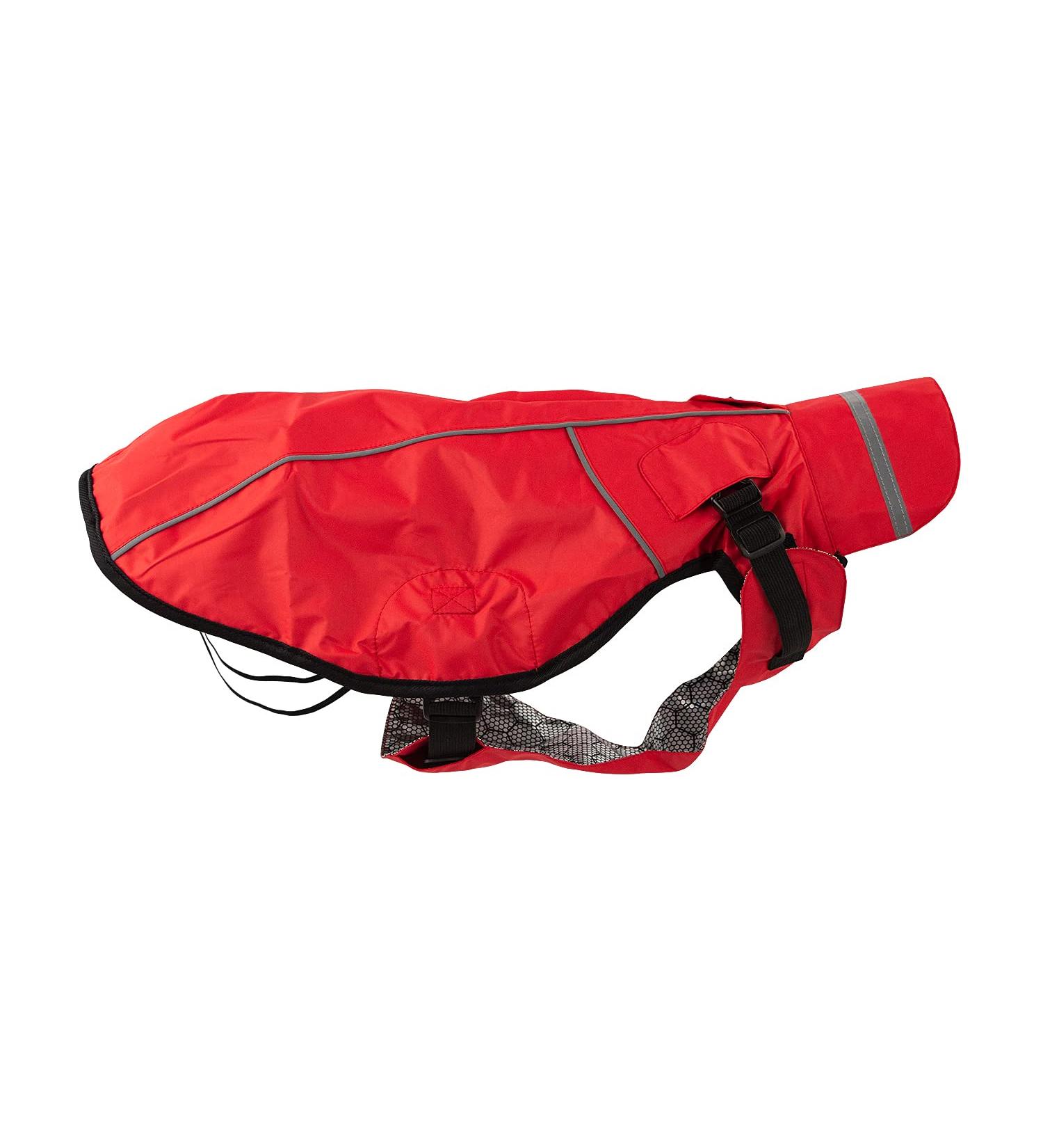 Jeggo Dry Dog raincoat for dogs with the zipper water and windproof to be opened on both sides breathable with inner lining for protection against cold (red 48 cm) red 48 cm