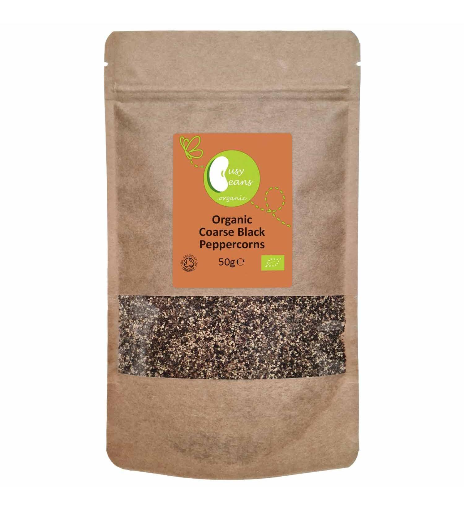 Organic Coarse Black Peppercorns - Certified Organic - by Busy Beans Organic (50g) - Buy Online on SooperMarket.com