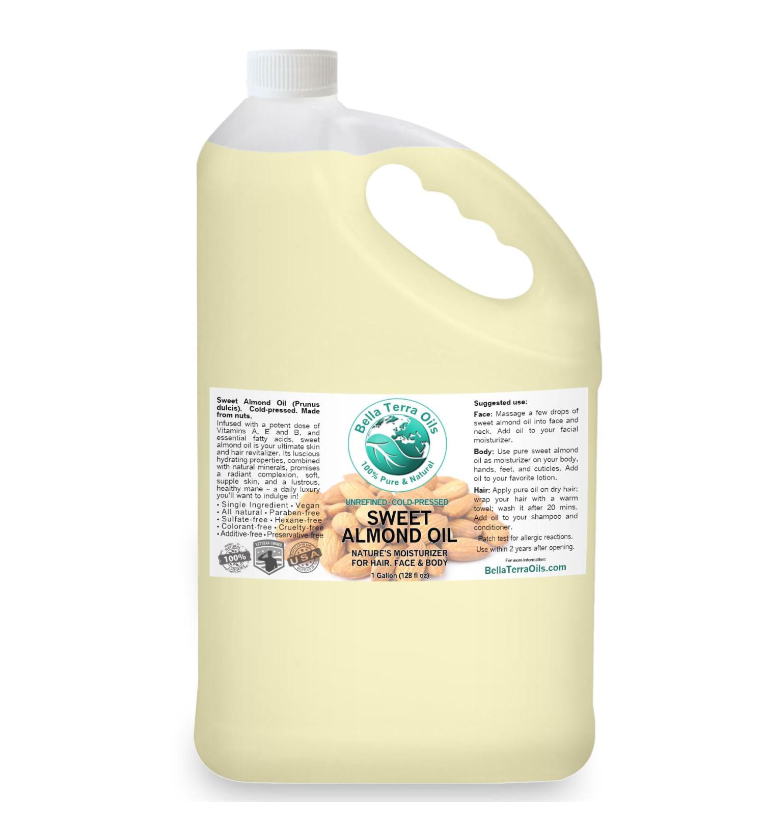 Organic Sweet Almond Oil - 1 Gallon | Deep Hydration & Nourishing | Rich in Vitamins | Non-Greasy Formula | Bella Terra Oils - Buy Online on SooperMarket.com