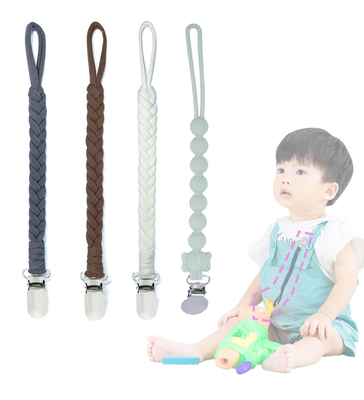 DKDDSSS 4PCS Pacifier Chain - Cotton Pacifier Strap & Clip for Boys & Girls | Secure & Stylish Baby Essentials - Buy Online on SooperMarket.com