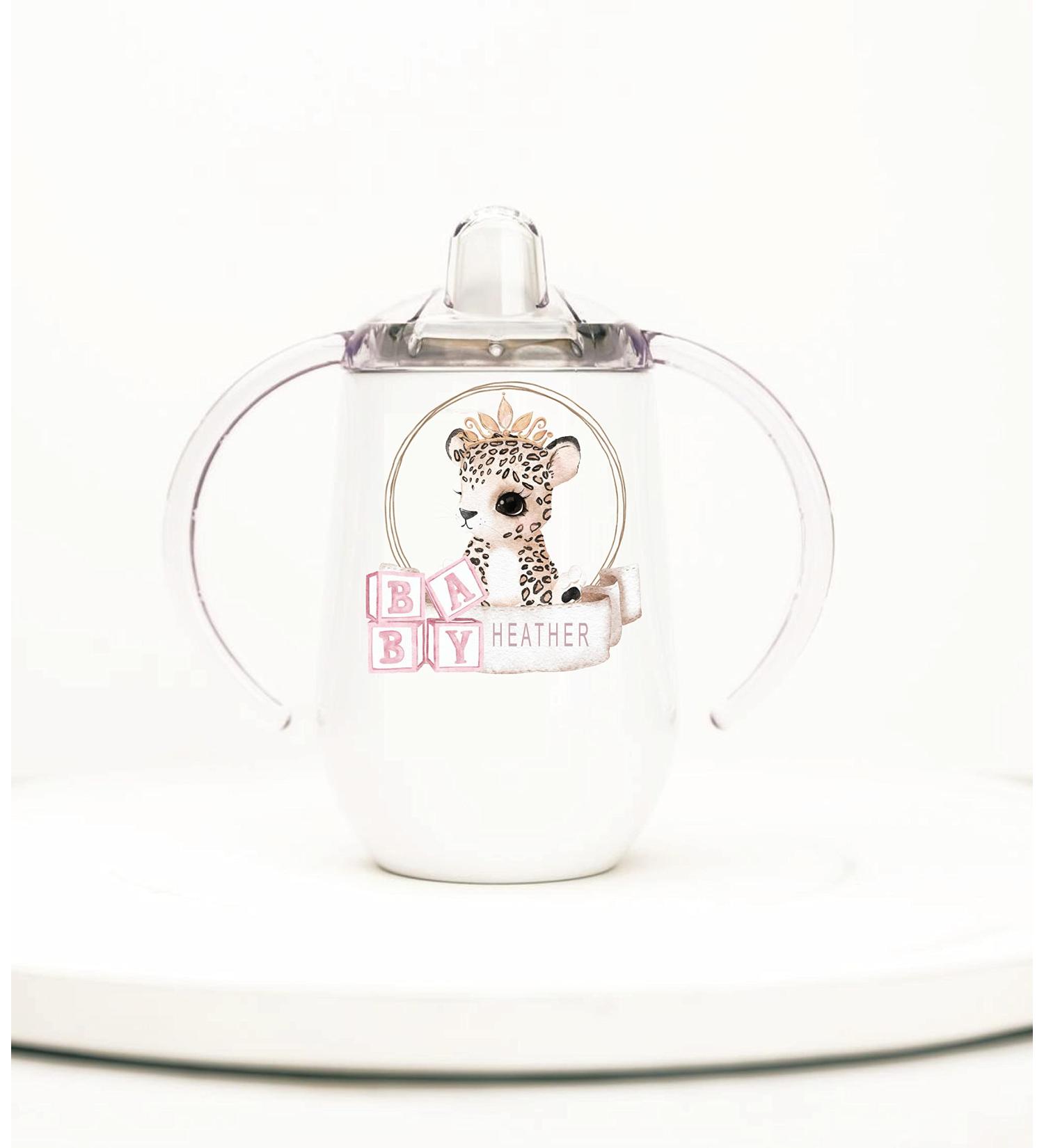 Personalized Insulated Stainless Steel Sippy Cup  Any Name or Text  Baby Girl Cheetah Leopard 10oz  BPA Free  Sippy cup for toddlers  Sippy cup for baby