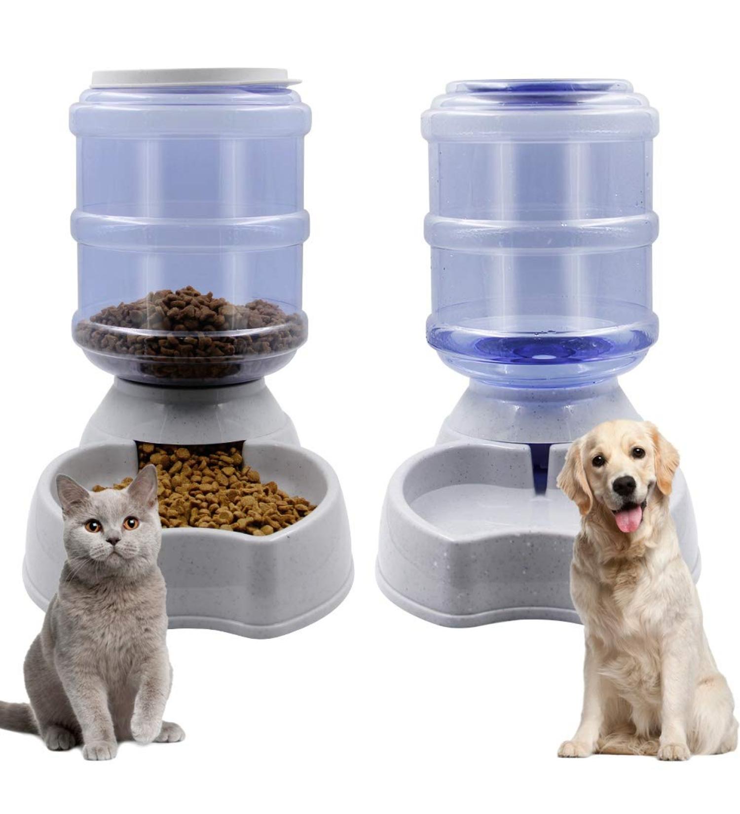 Zcaukya Automatic Cat Feeder & Water Dispenser Set - 1 Gal x 2 Gravity Dog Water Fountain & Pet Food Feeder (Grey) - Buy Online on SooperMarket.com