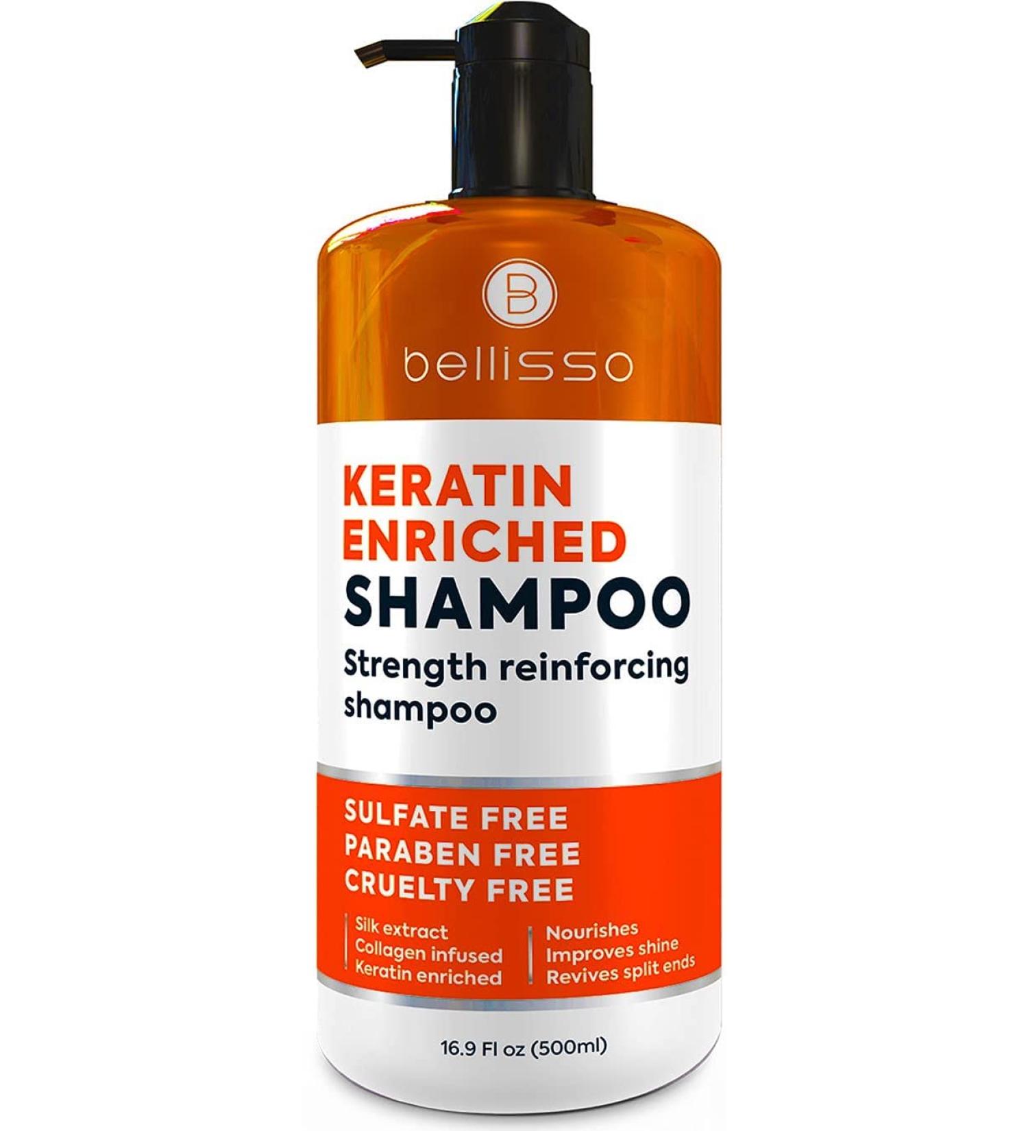 BELLISSO Keratin Enriched Shampoo - Sulfate and Paraben Free - Anti Frizz Treatment for Women and Men - Salon Repair with Silk Protein - For Dry, Frizzy, Damaged, and Color Treated Hair - Buy Online on SooperMarket.com