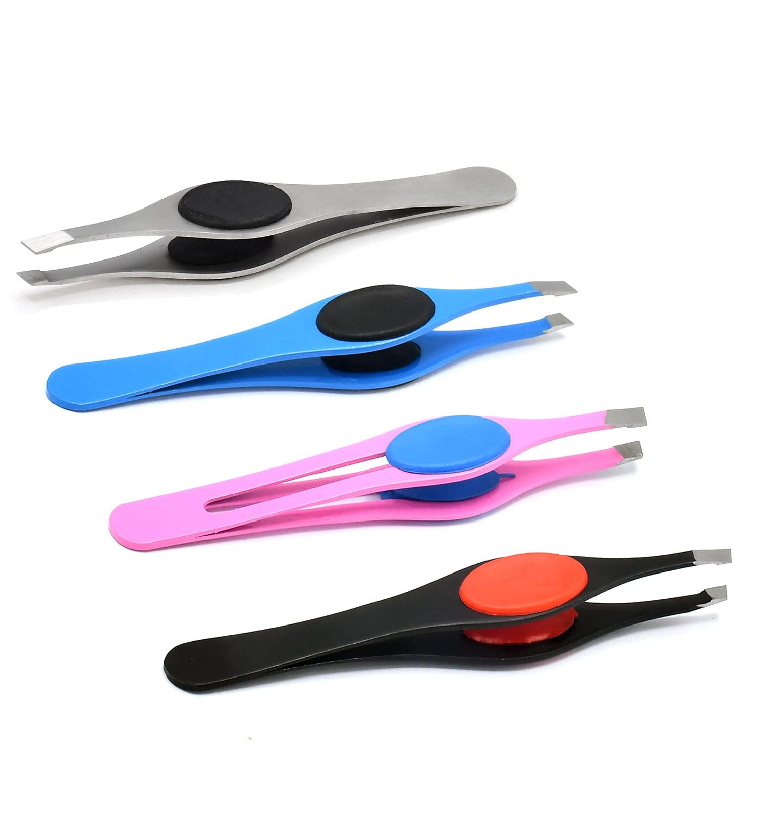 Slanted Grippy Eyebrow Tweezers - G.S Online Store 4 Mix Colors Set - Buy Online on SooperMarket.com