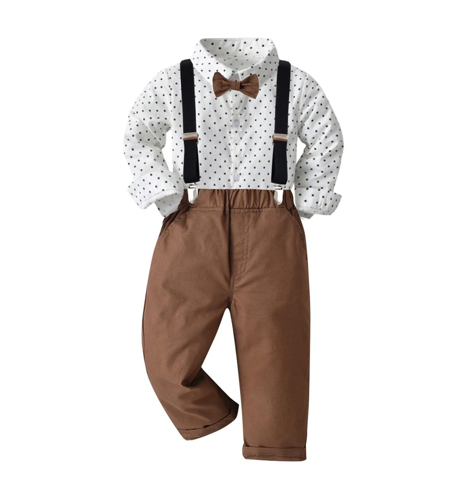 Volunboy Baby Boys Gentleman Suit 4PCS Outfit 2-3 Years | Formal Bow Tie Shirts + Suspenders Pants | Whitedots - Buy Online on SooperMarket.com