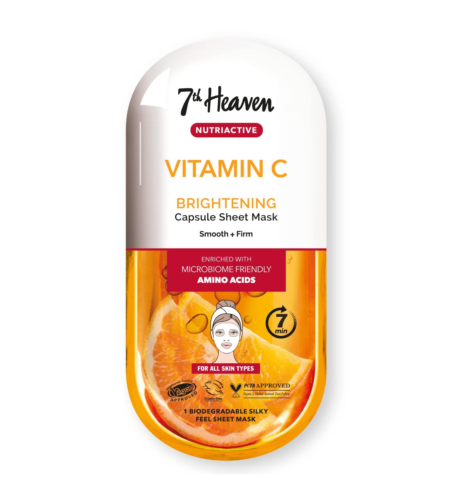 7th Heaven Vitamin C Nutriactive Brightening Sheet Mask Enriched with Amino Acids to Smooth and Firm Skin - Buy Online on SooperMarket.com