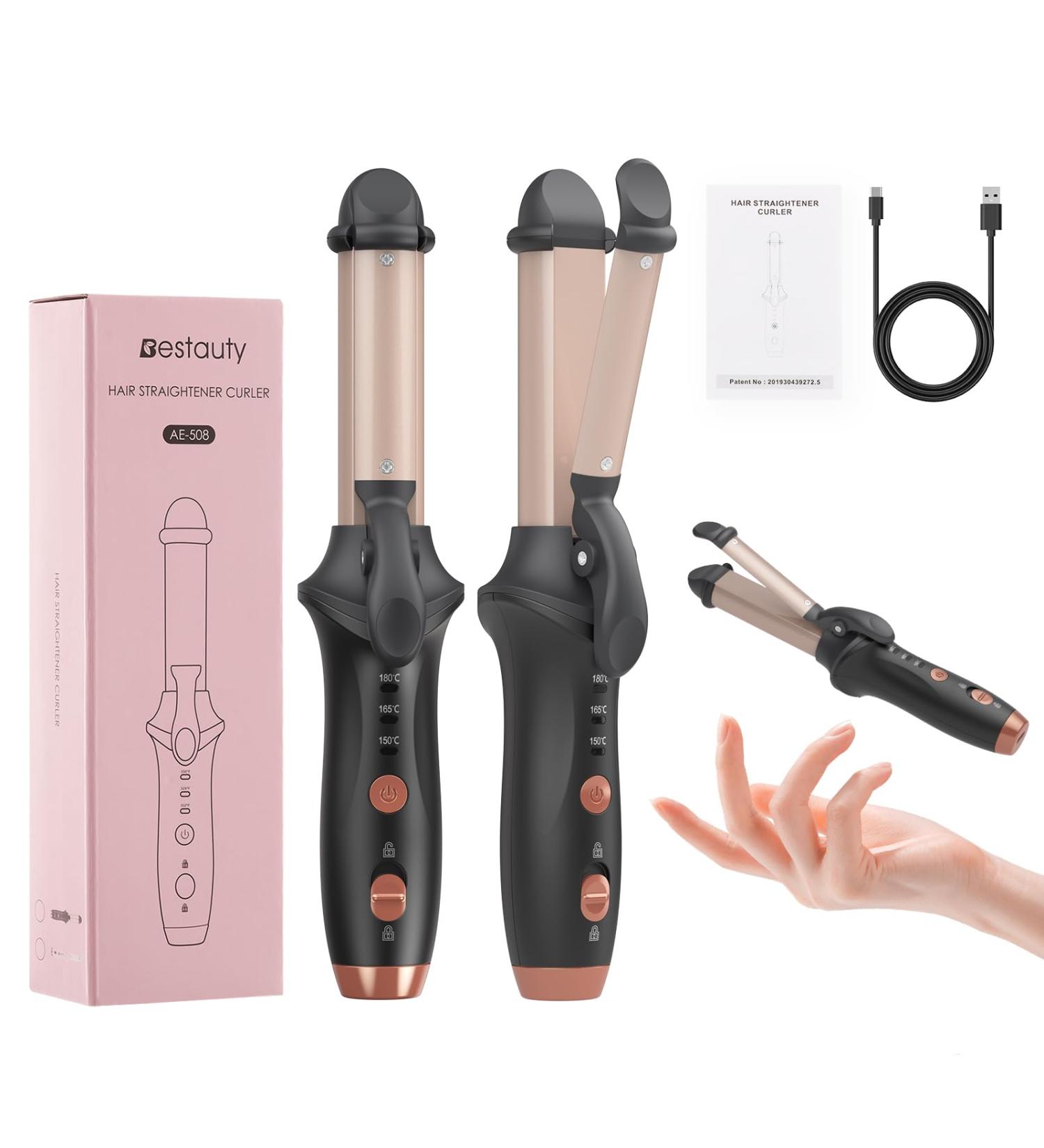 Bestauty Small Cordless Curling Iron 1 Inch - Mini 2 in 1 Hair Curler & Straightener Rechargeable Wireless Travel Tool for Short Hair (Black - Buy Online on SooperMarket.com